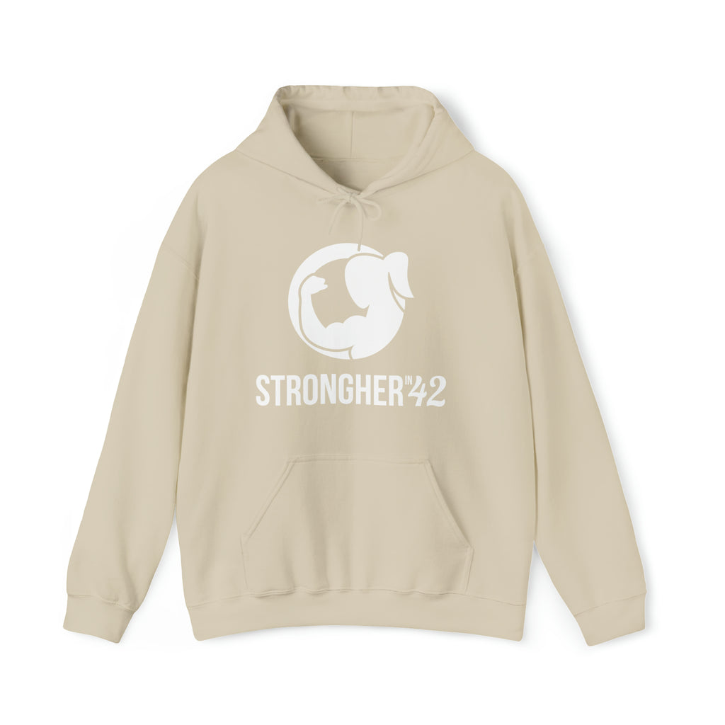 Strong Her in 42 - Classic Logo White - Unisex Heavy Blend Hooded Sweatshirt