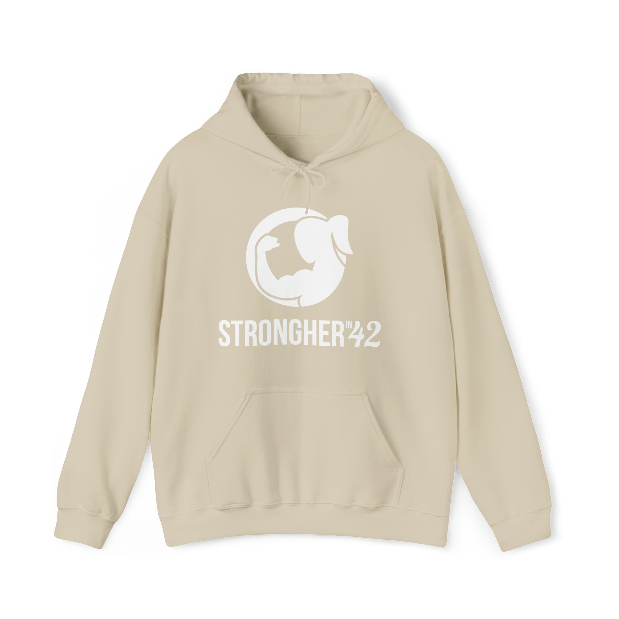 Strong Her in 42 - Classic Logo White - Unisex Heavy Blend Hooded Sweatshirt