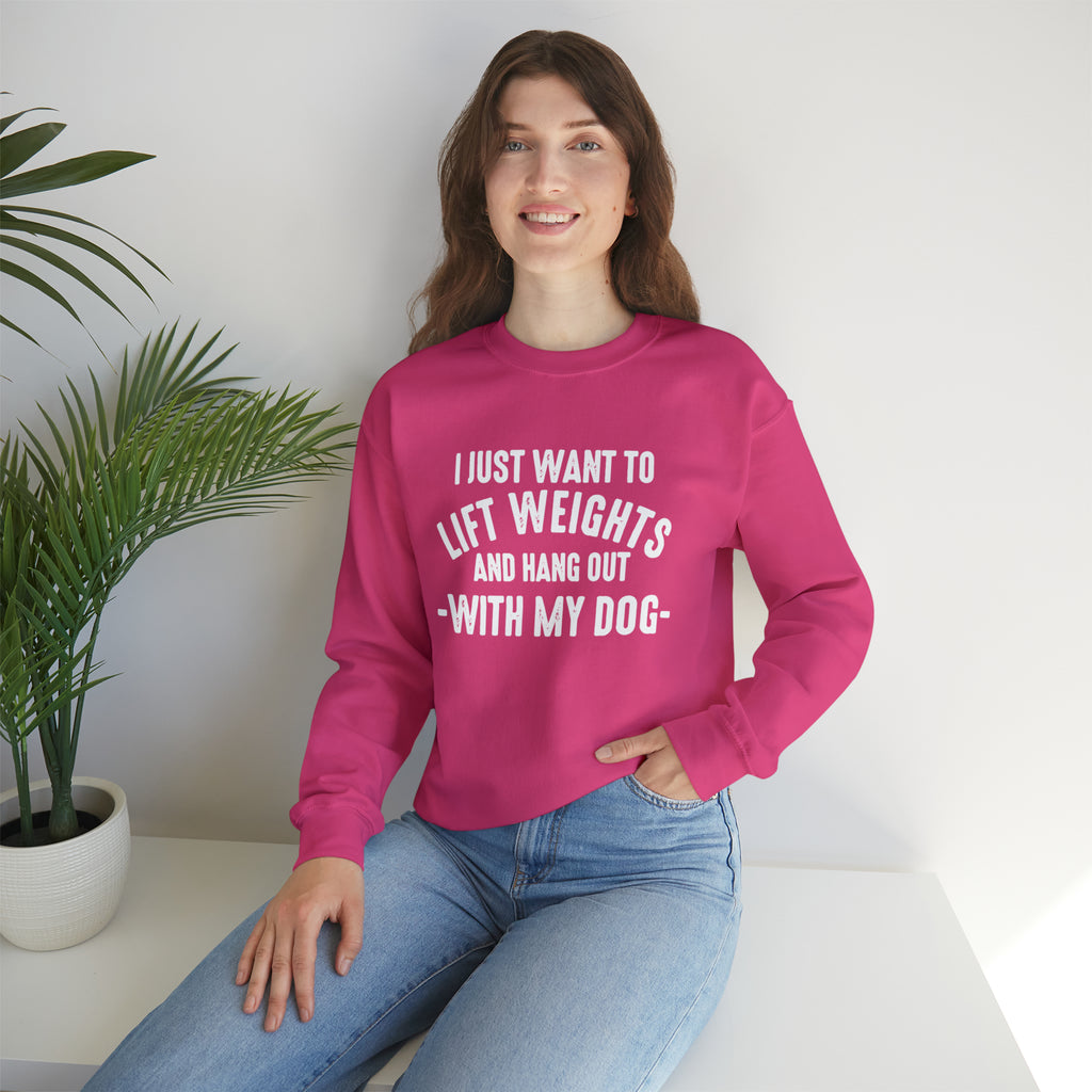 Lift Weights & Hang Out With My Dog - Unisex Heavy Blend™ Crewneck Sweatshirt - Light Logo
