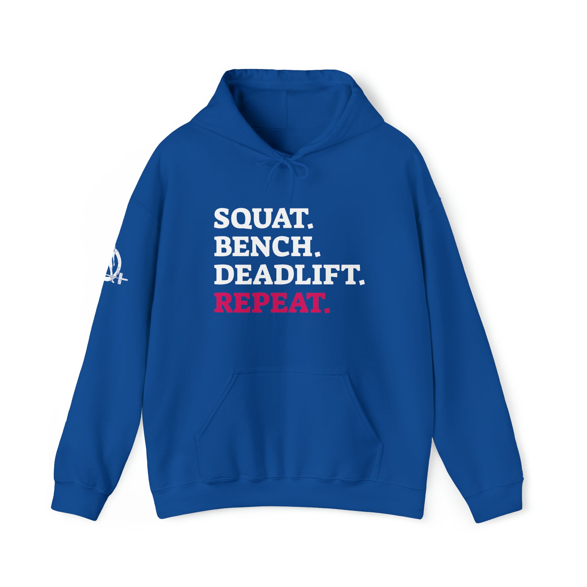 Squat Bench Deadlift Repeat - Unisex Heavy Blend Hooded Sweatshirt - Dark Logo - Pink - Plain Black