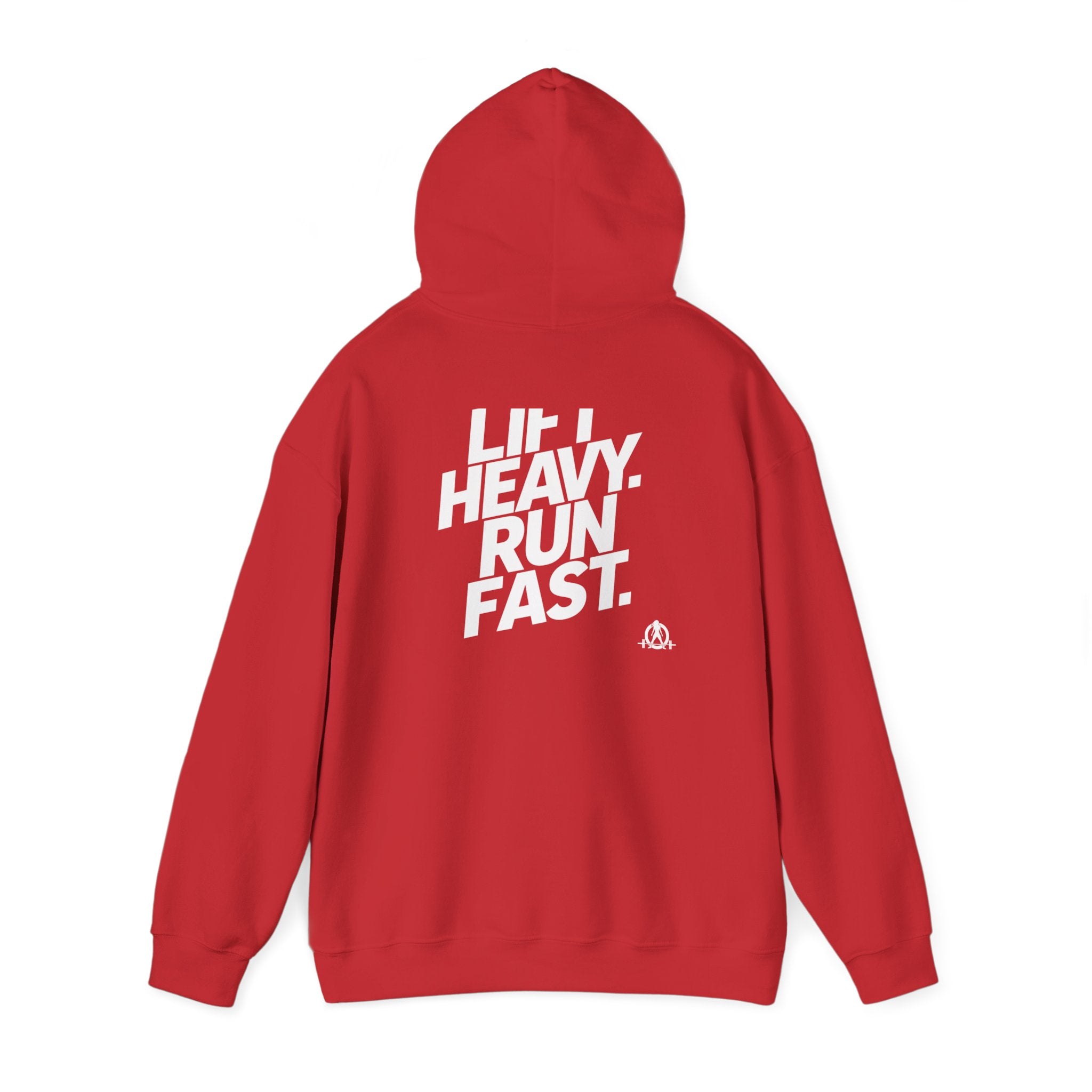 Lift Heavy Run Fast - Unisex Heavy Blend Hooded Sweatshirt - Front White & Back Logo