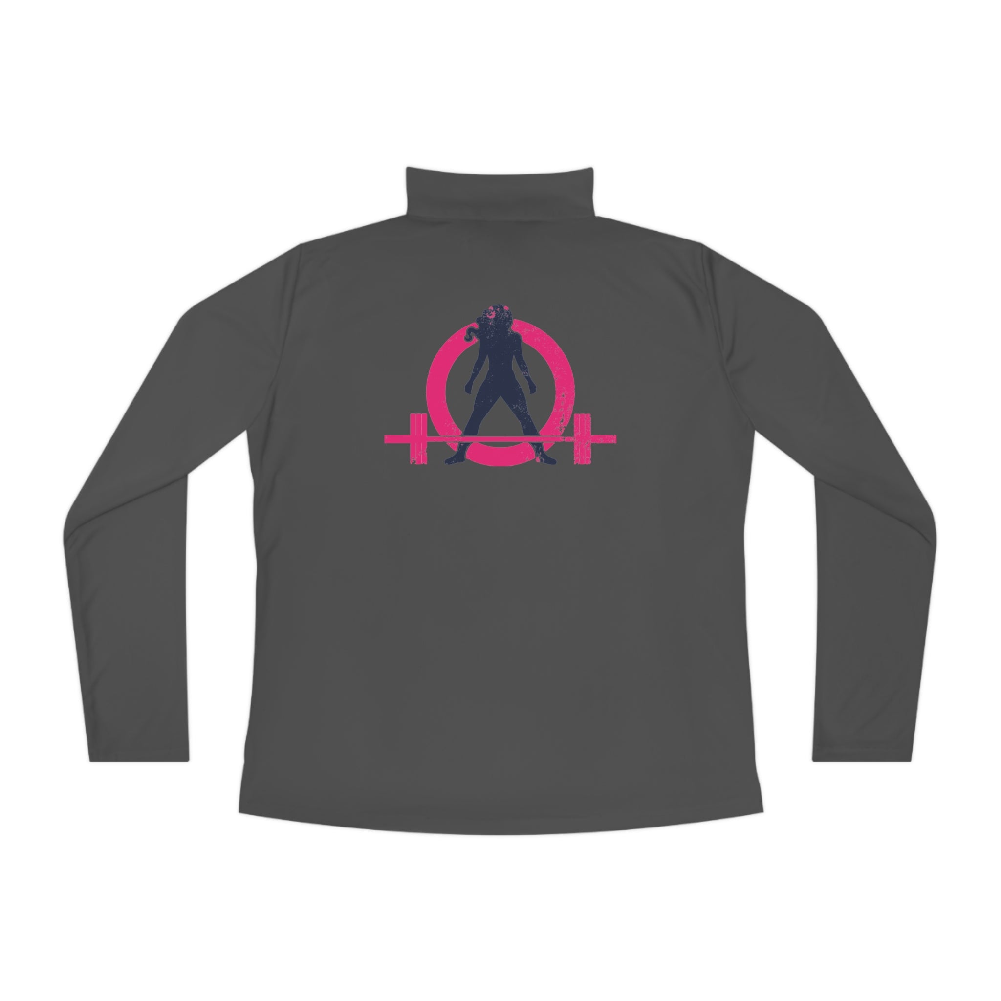 Ladies Quarter-Zip Pullover - White Distressed Logo