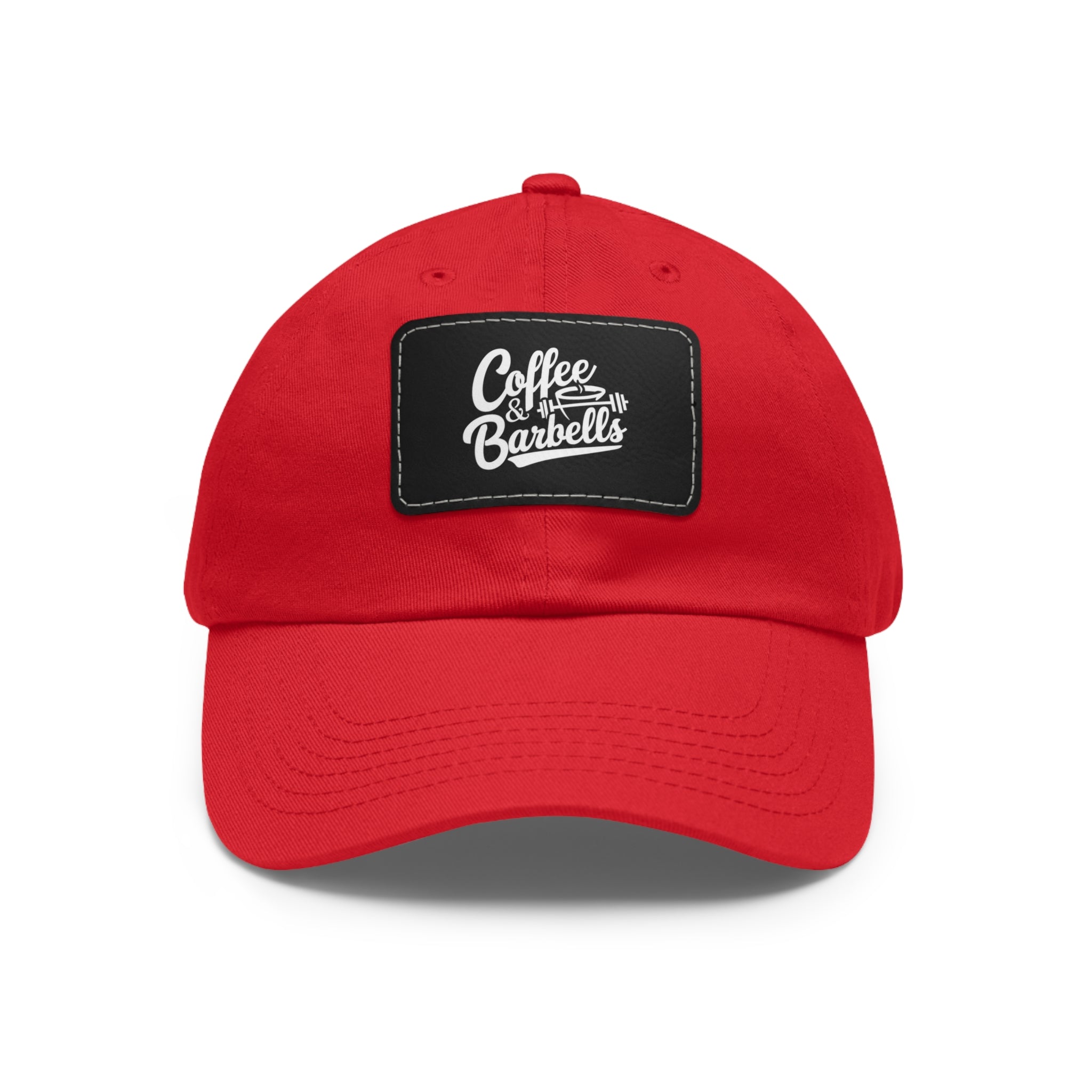 Coffee & Barbells - Dad Hat with Leather Patch (Rectangle) - White Font