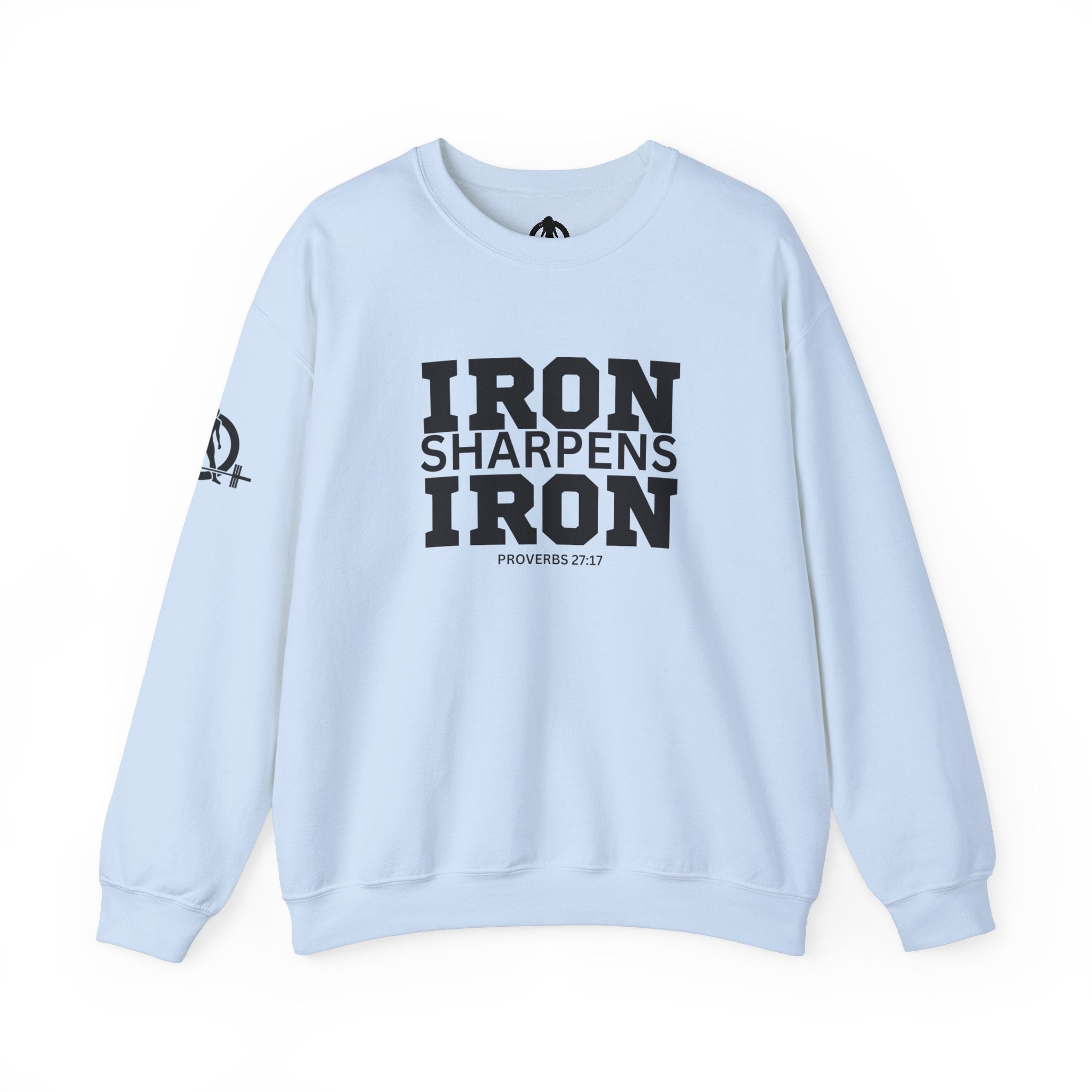 Iron Sharpens Iron - Unisex Heavy Blend™ Crewneck Sweatshirt - Front Black Logo - Plain Back