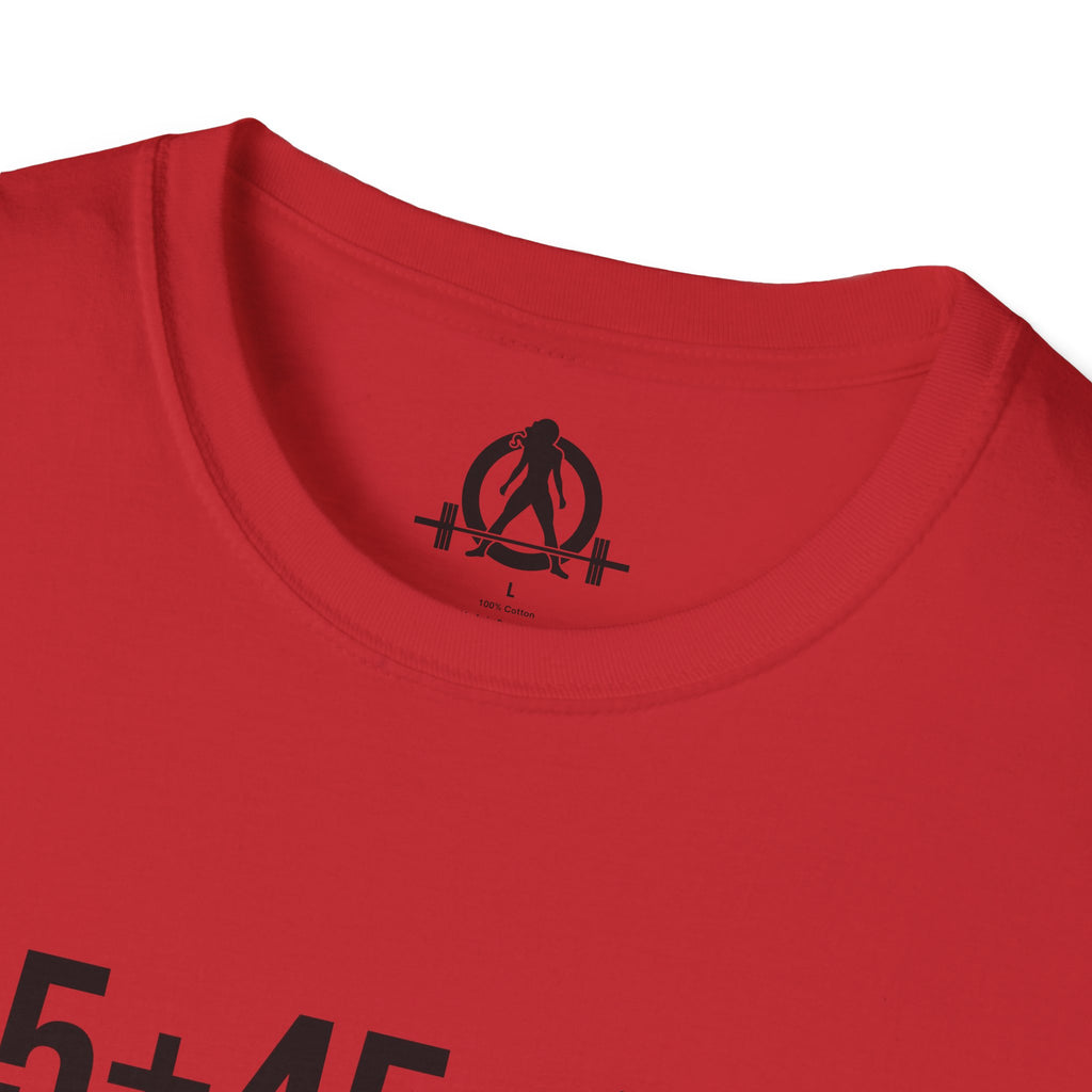 45 + 45 = 135 - Unisex Softstyle T-Shirt - Black Print on Front Plain Back