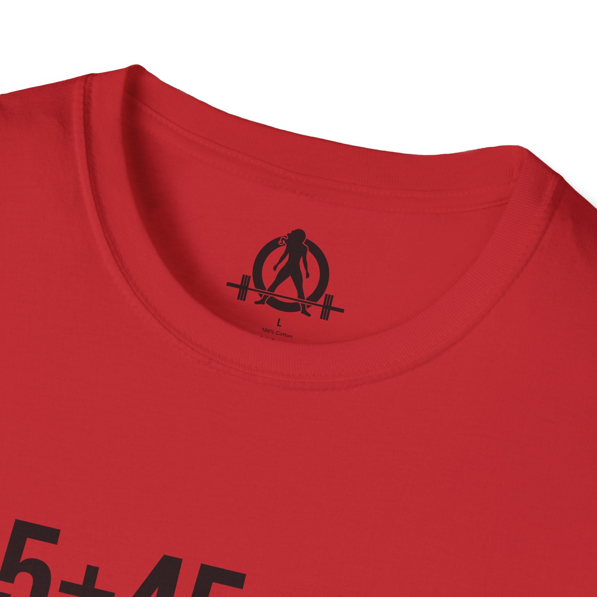 45 + 45 = 135 - Unisex Softstyle T-Shirt - Black Print on Front Plain Back