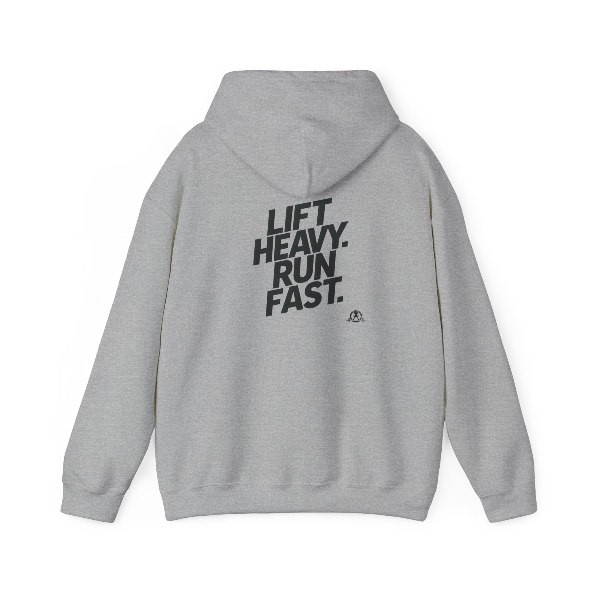 Lift Heavy Run Fast - Unisex Heavy Blend Hooded Sweatshirt  - Front & Back Black Logo
