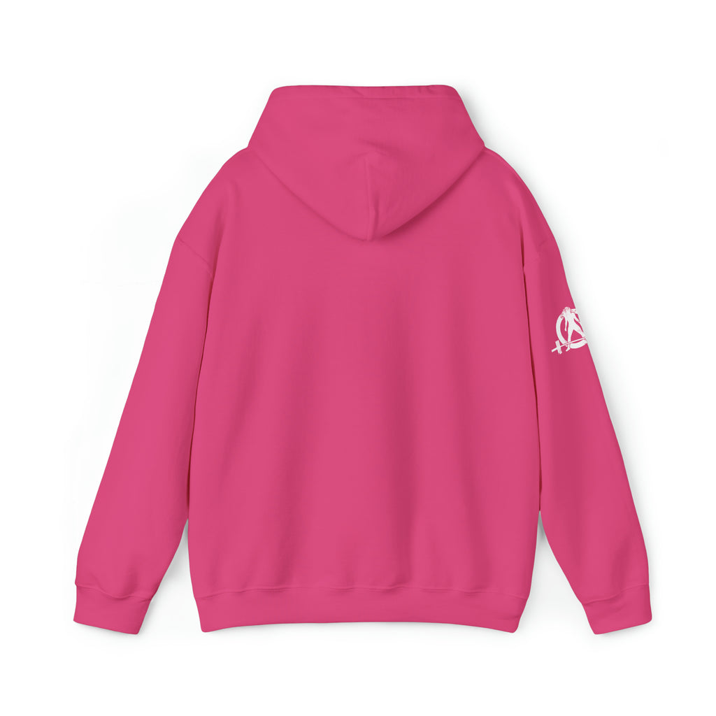 She is STRONG - Unisex Heavy Blend Hooded Sweatshirt - White Logo -  Plain Back