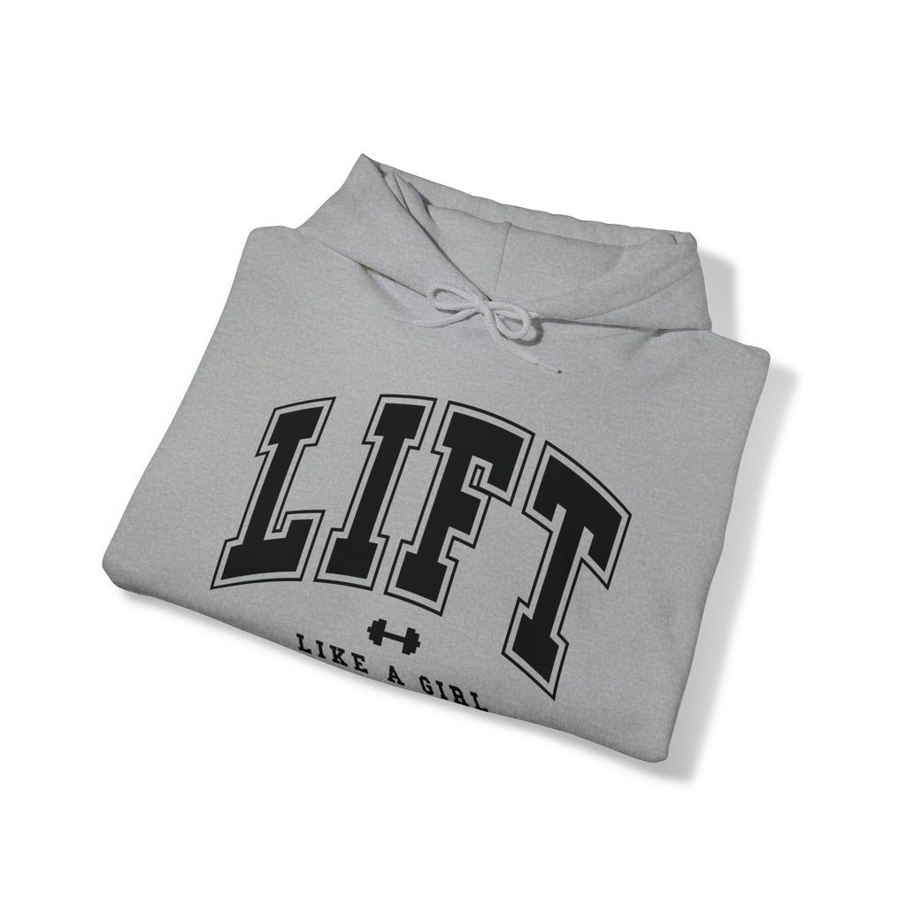 Lift Like.A Girl - Unisex Heavy Blend Hooded Sweatshirt - Black Logo on Front & Right Sleeve