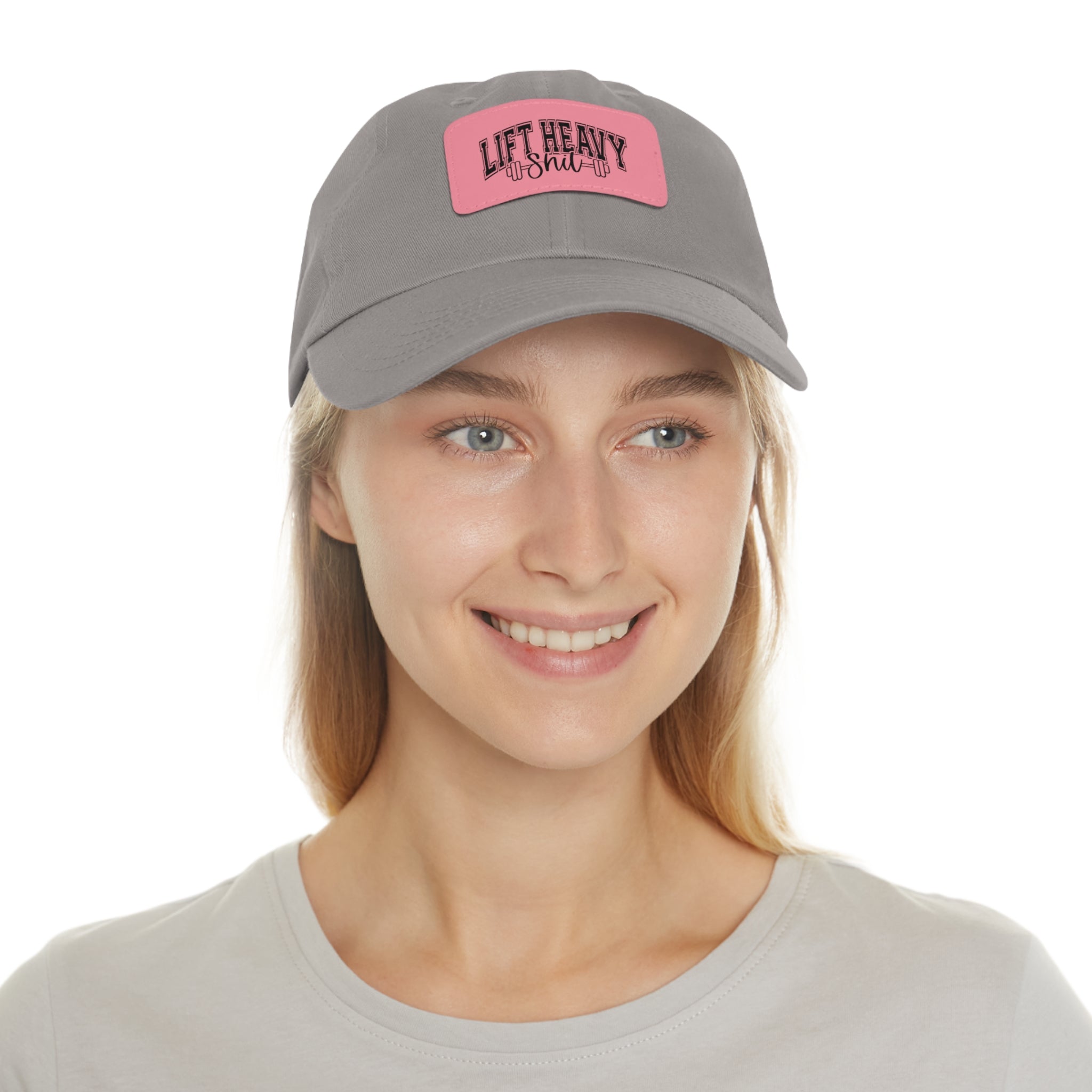 Lift Heavy Shit - Dad Hat with Leather Patch (Rectangle) - Black Font