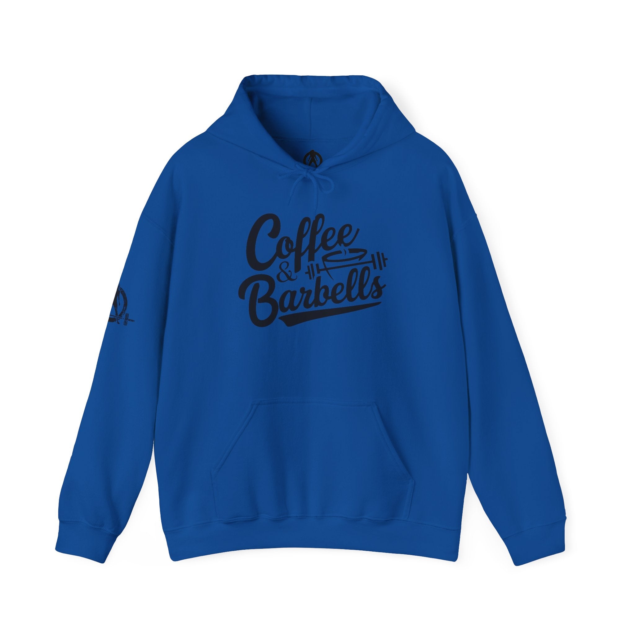 Coffee & Barbells  - Unisex Heavy Blend Hooded Sweatshirt - Black Logo on Front & Right Sleeve