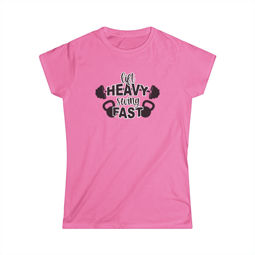Lift Heavy Swing Fast - Women's Softstyle Tee - Black Logo