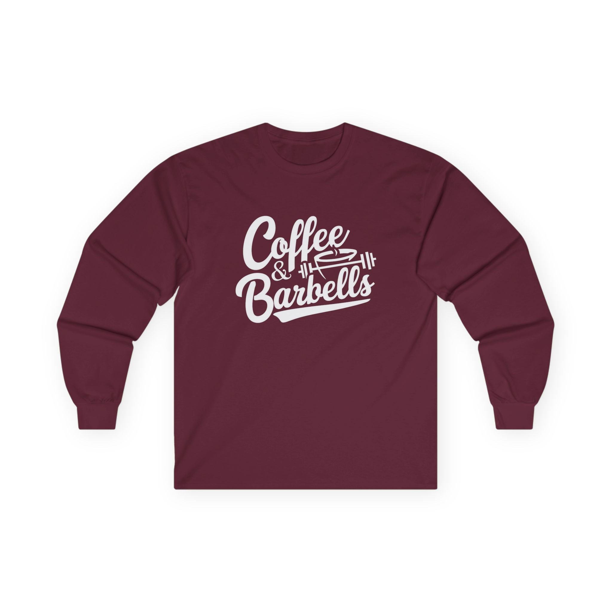 Coffee & Barbells - Unisex Ultra Cotton Long Sleeve Tee - White Front Logo Plain Back