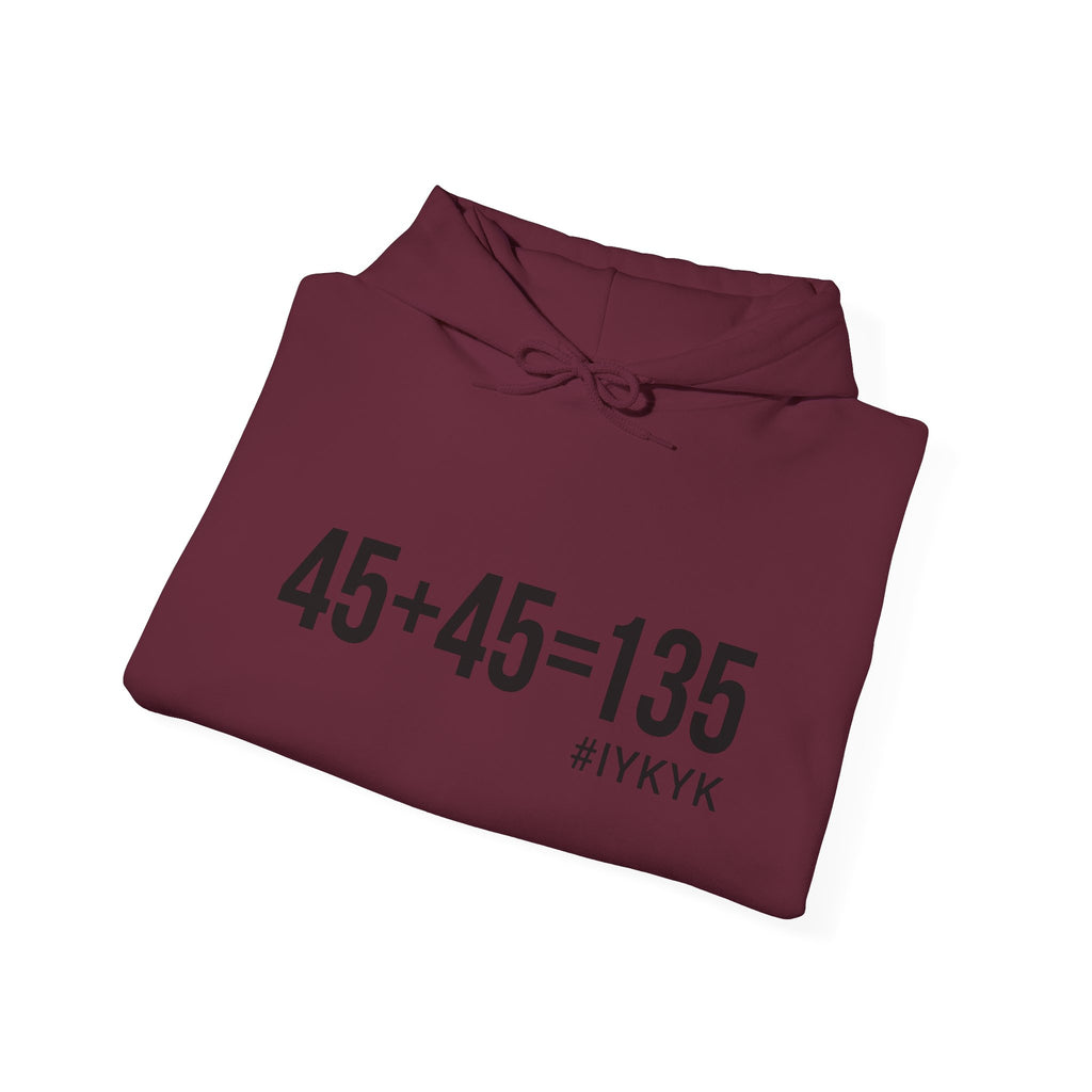 45 + 45 = 135 - Unisex Heavy Blend Hooded Sweatshirt  - Front Black & Shoulder Logo