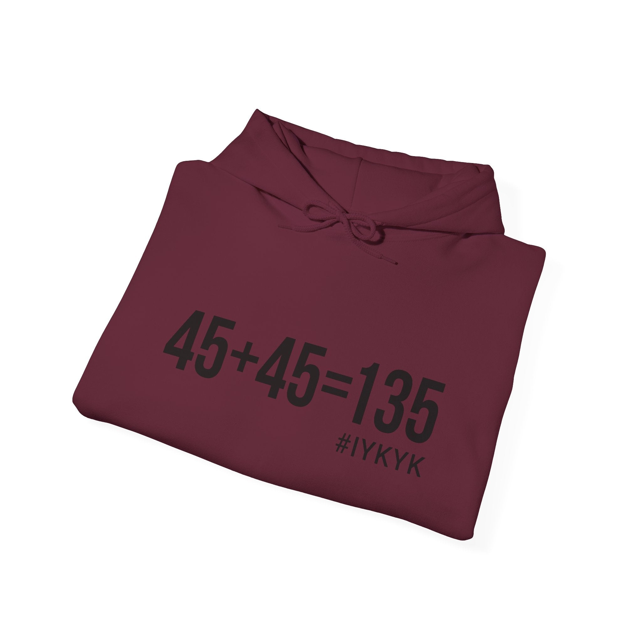 45 + 45 = 135 - Unisex Heavy Blend Hooded Sweatshirt  - Front Black & Shoulder Logo