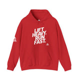 Lift Heavy Run Fast - Unisex Heavy Blend Hooded Sweatshirt - Front White Logo