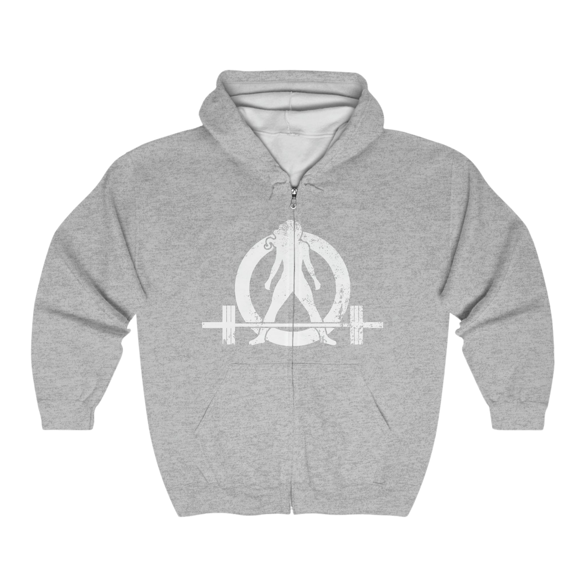 Unisex Heavy Blend Full Zip Hooded Sweatshirt - Front Chest White Logo - Plain Back