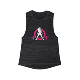 Flowy Scoop Muscle Top - Black Distressed Logo