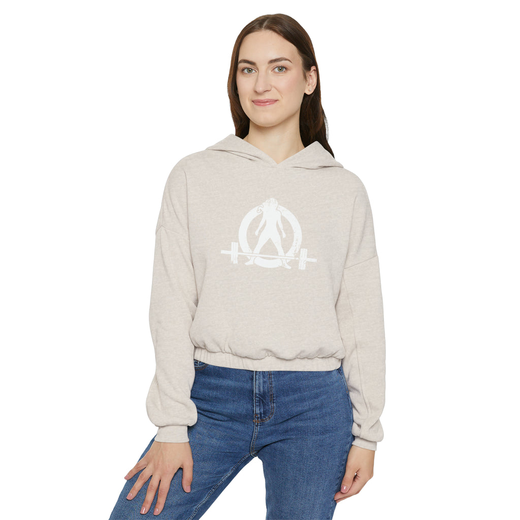 Women's Cinched Bottom Hoodie - White Distressed Logo
