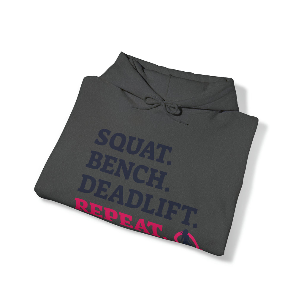 Squat Bench Deadlift Repeat - Unisex Heavy Blend Hooded Sweatshirt - Light WWLW Logo - Pink- Plain Black