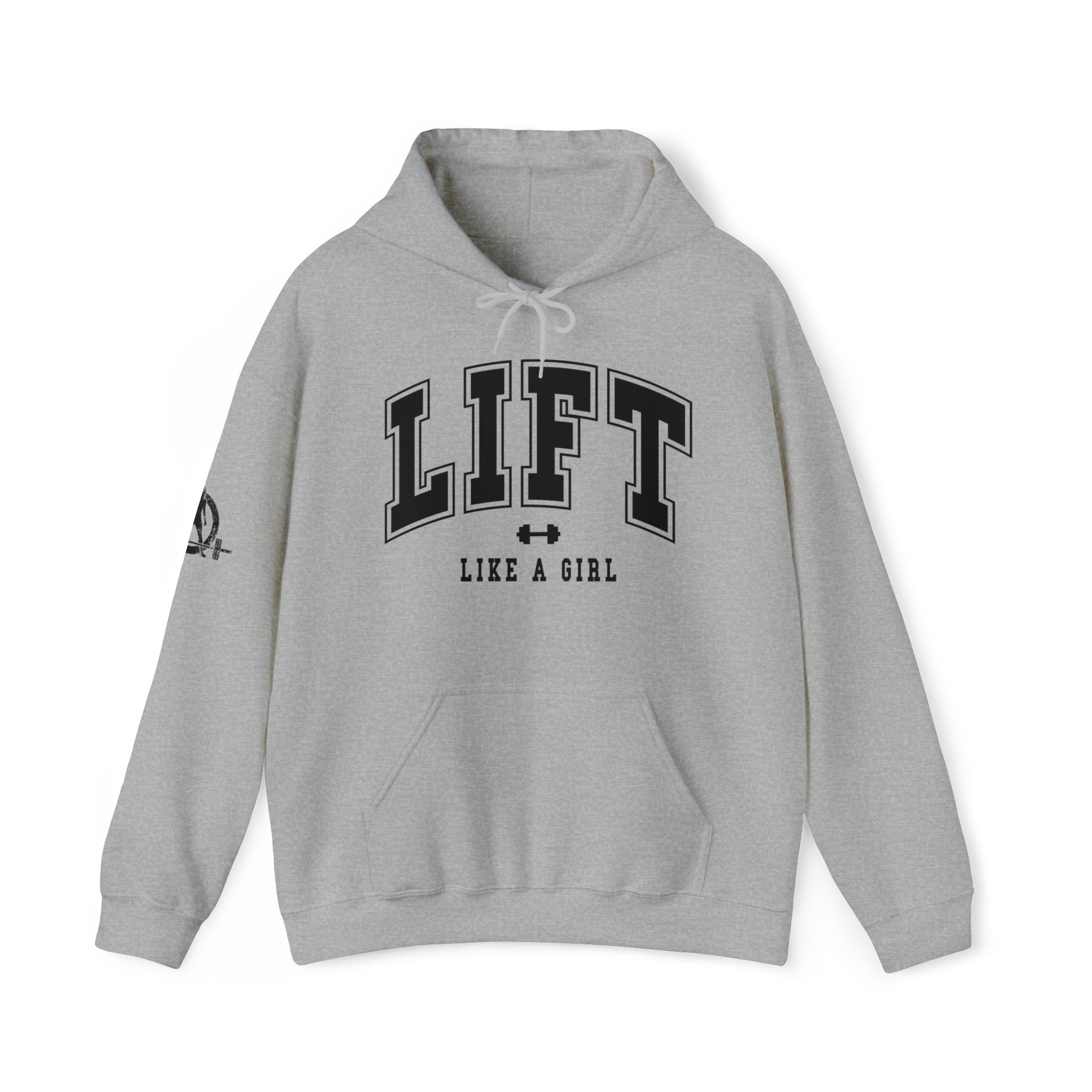 Lift Like.A Girl - Unisex Heavy Blend Hooded Sweatshirt - Black Logo on Front & Right Sleeve