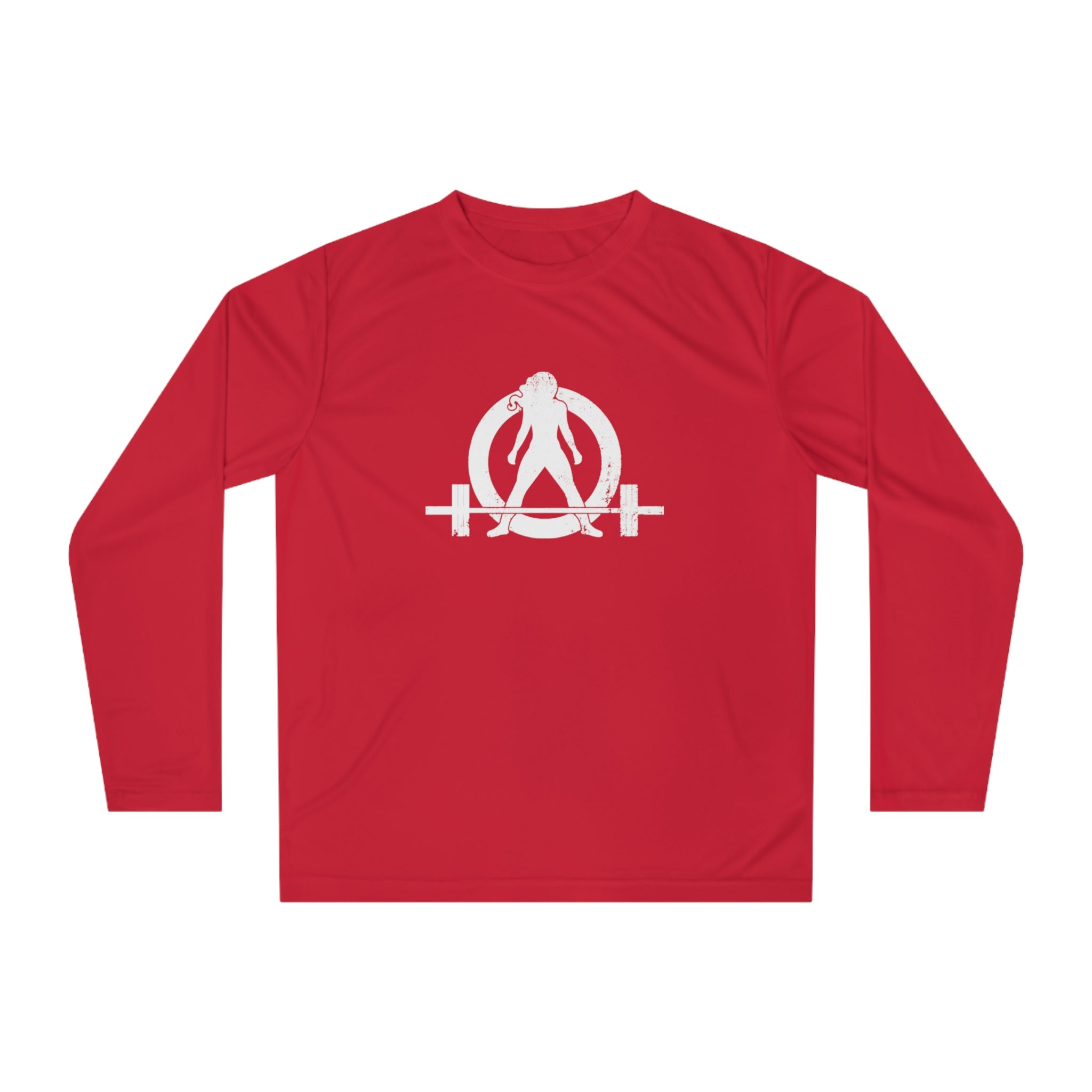 COFFEE and a Barbell - Unisex Performance Long Sleeve Shirt - Distressed White Logo