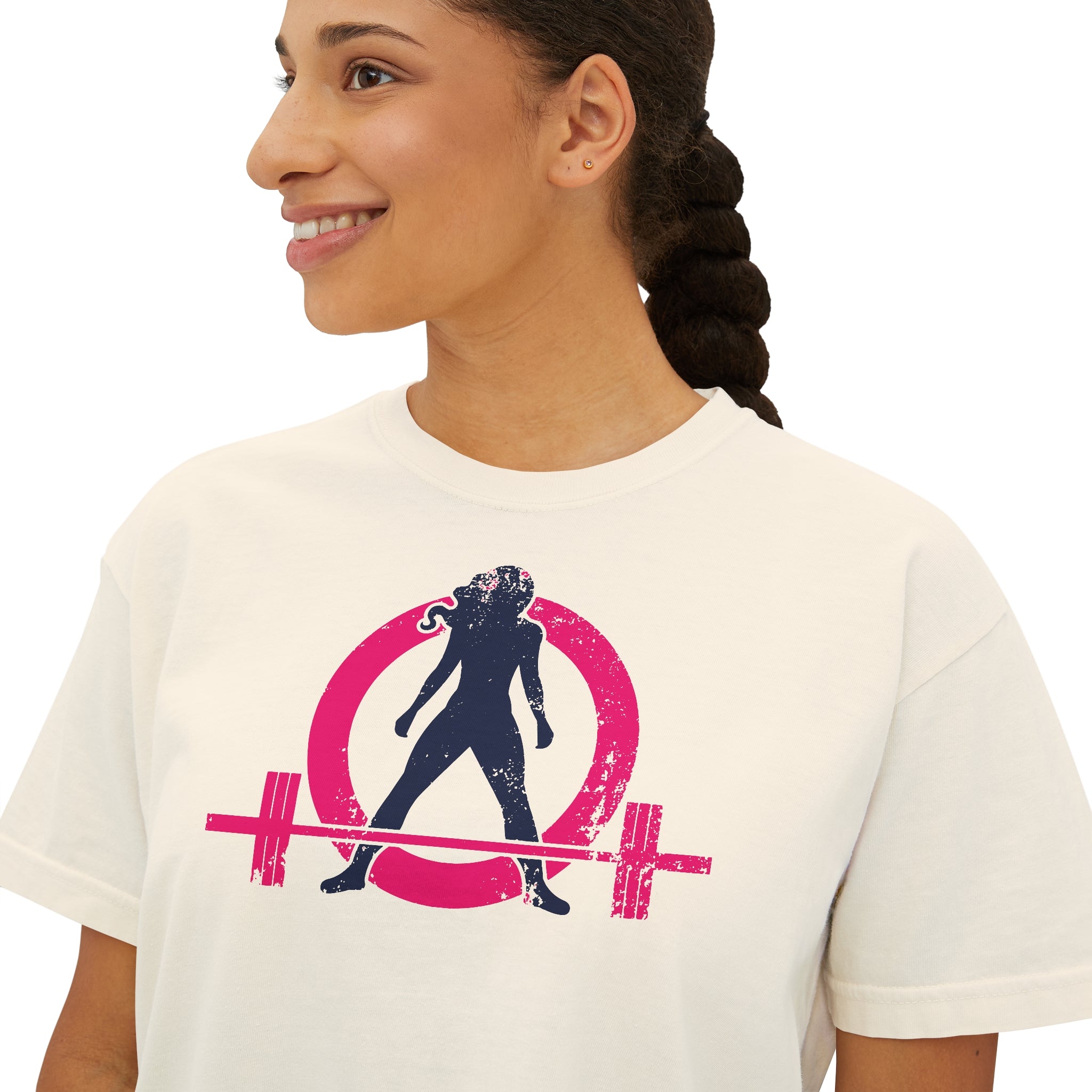 Women's Boxy Tee - Color Distressed Logo Front Plain Back
