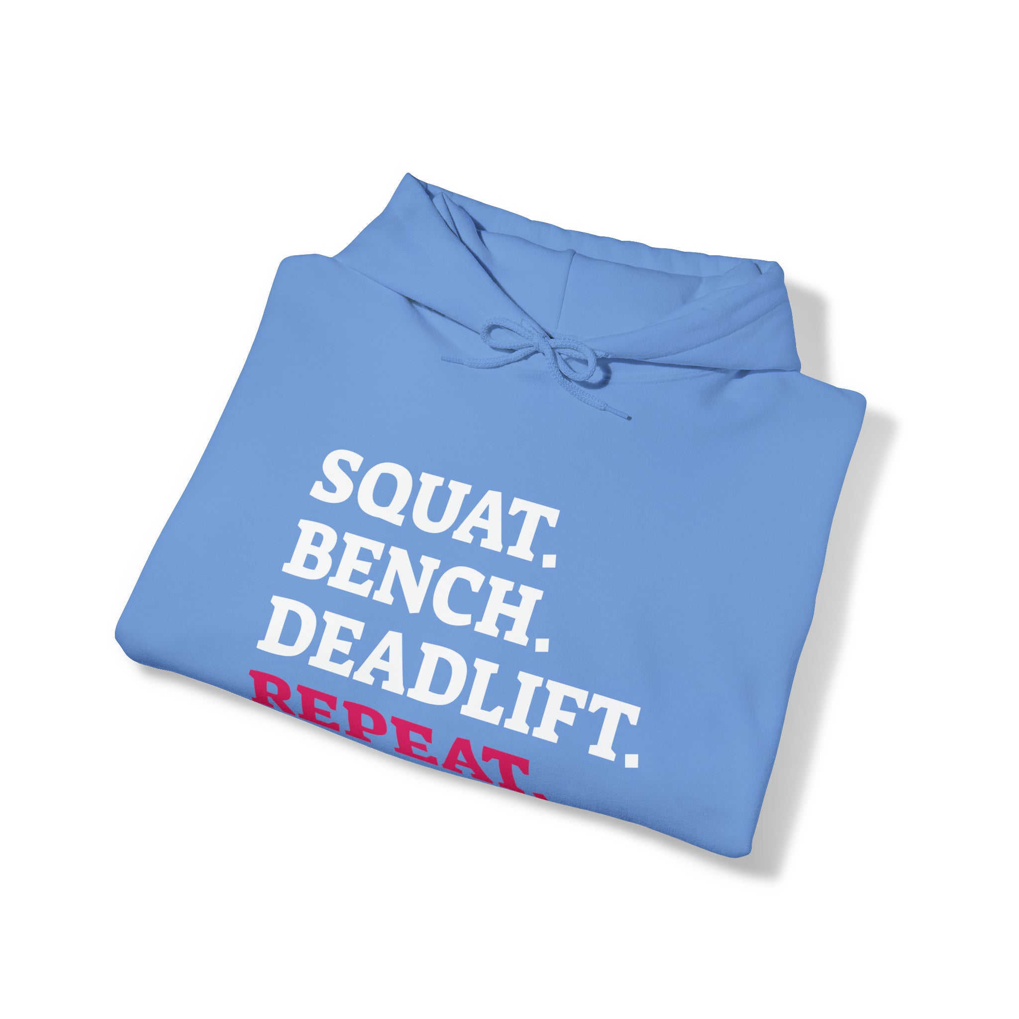 Squat Bench Deadlift Repeat - Unisex Heavy Blend Hooded Sweatshirt - Dark Logo - Pink - Plain Black
