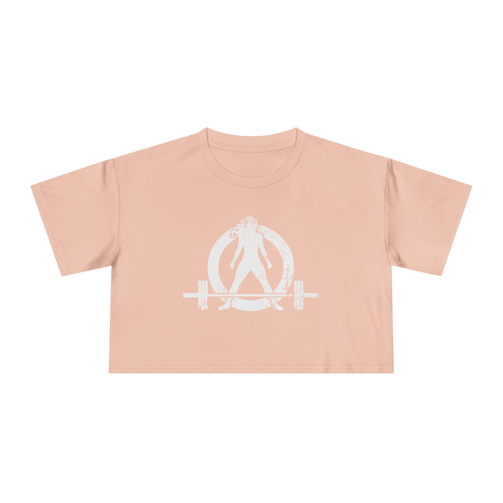 Distressed Collection - Women's Crop Tee - Pale Pink - Front White Logo
