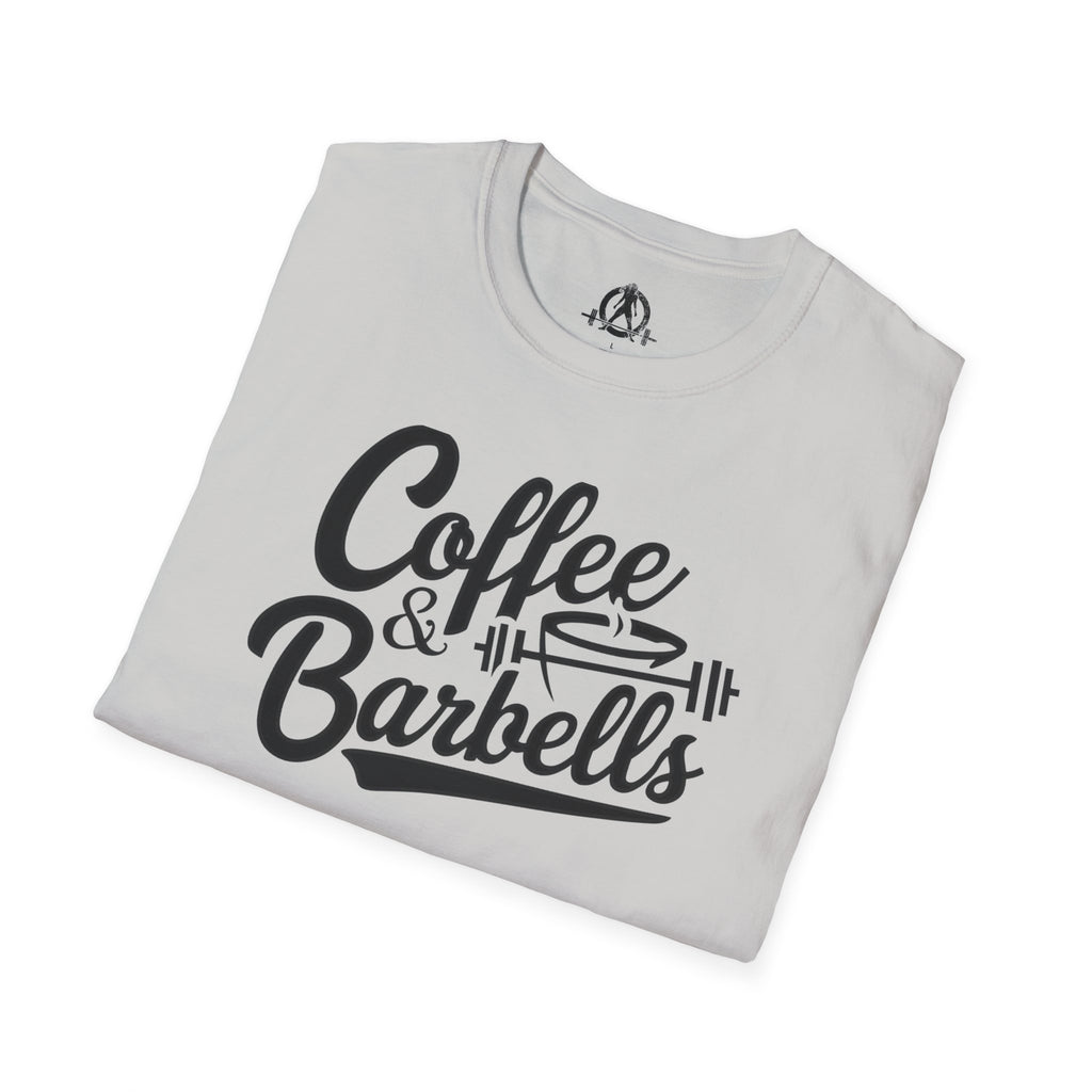 Coffee & Barbells - Unisex Softstyle T-Shirt - Black Print on Front Plain Back