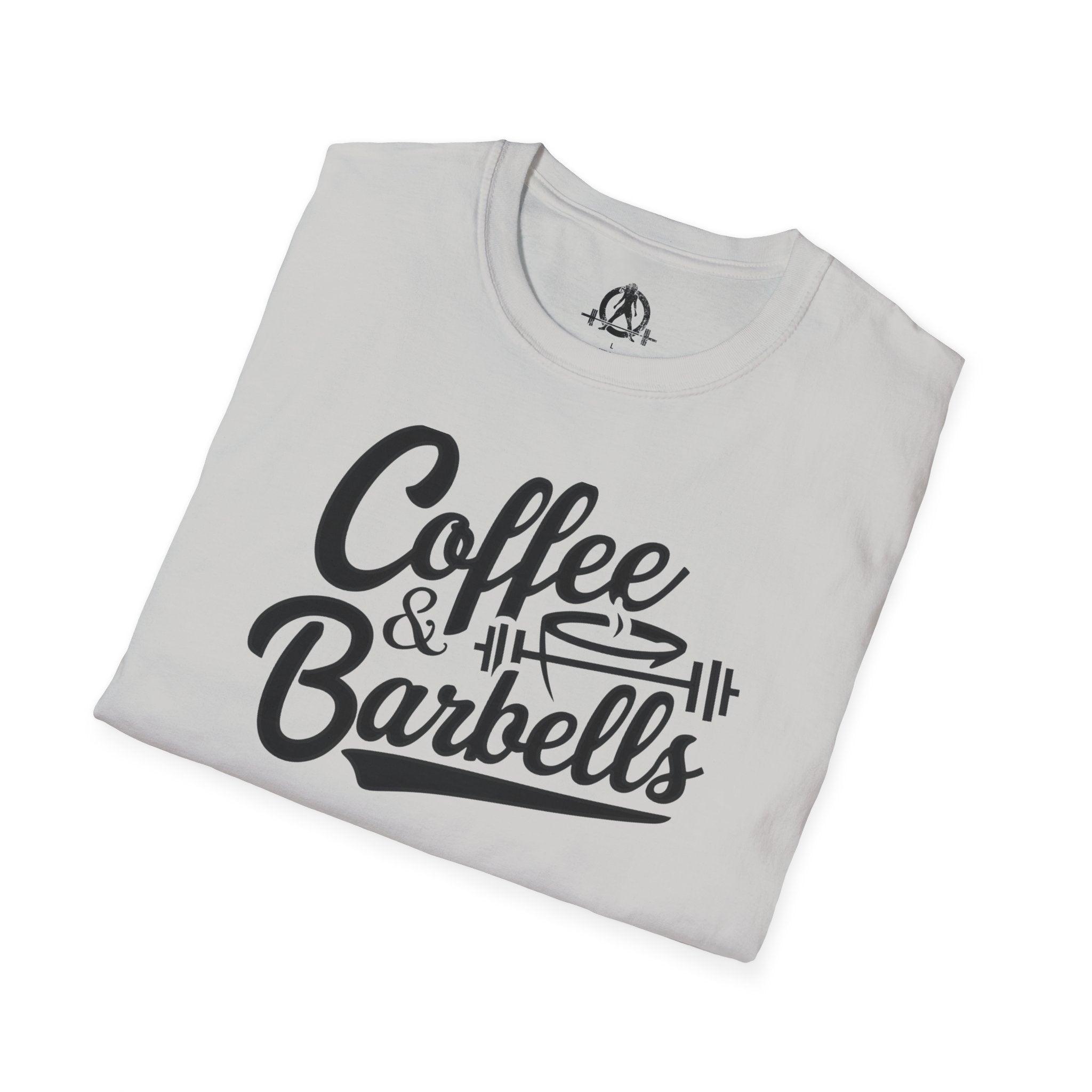Coffee & Barbells - Unisex Softstyle T-Shirt - Black Print on Front Plain Back