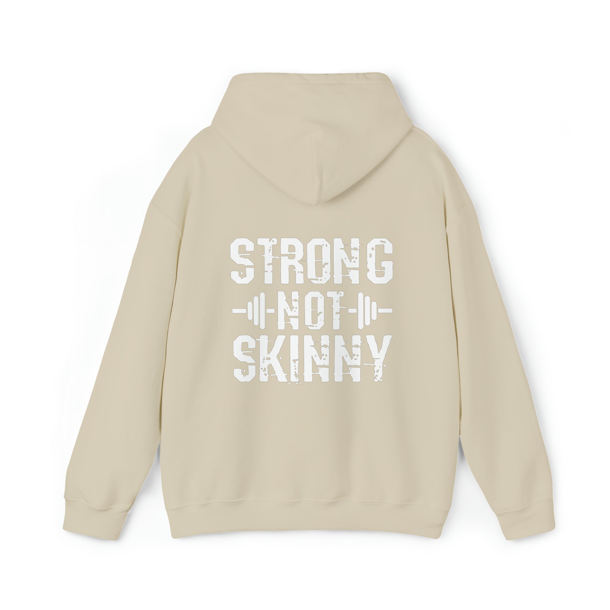 Strong Not Skinny - White Distressed Logo - Unisex Heavy Blend Hooded Sweatshirt