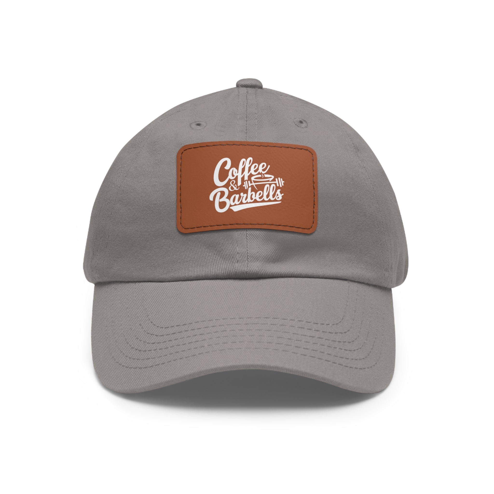 Coffee & Barbells - Dad Hat with Leather Patch (Rectangle) - White Font