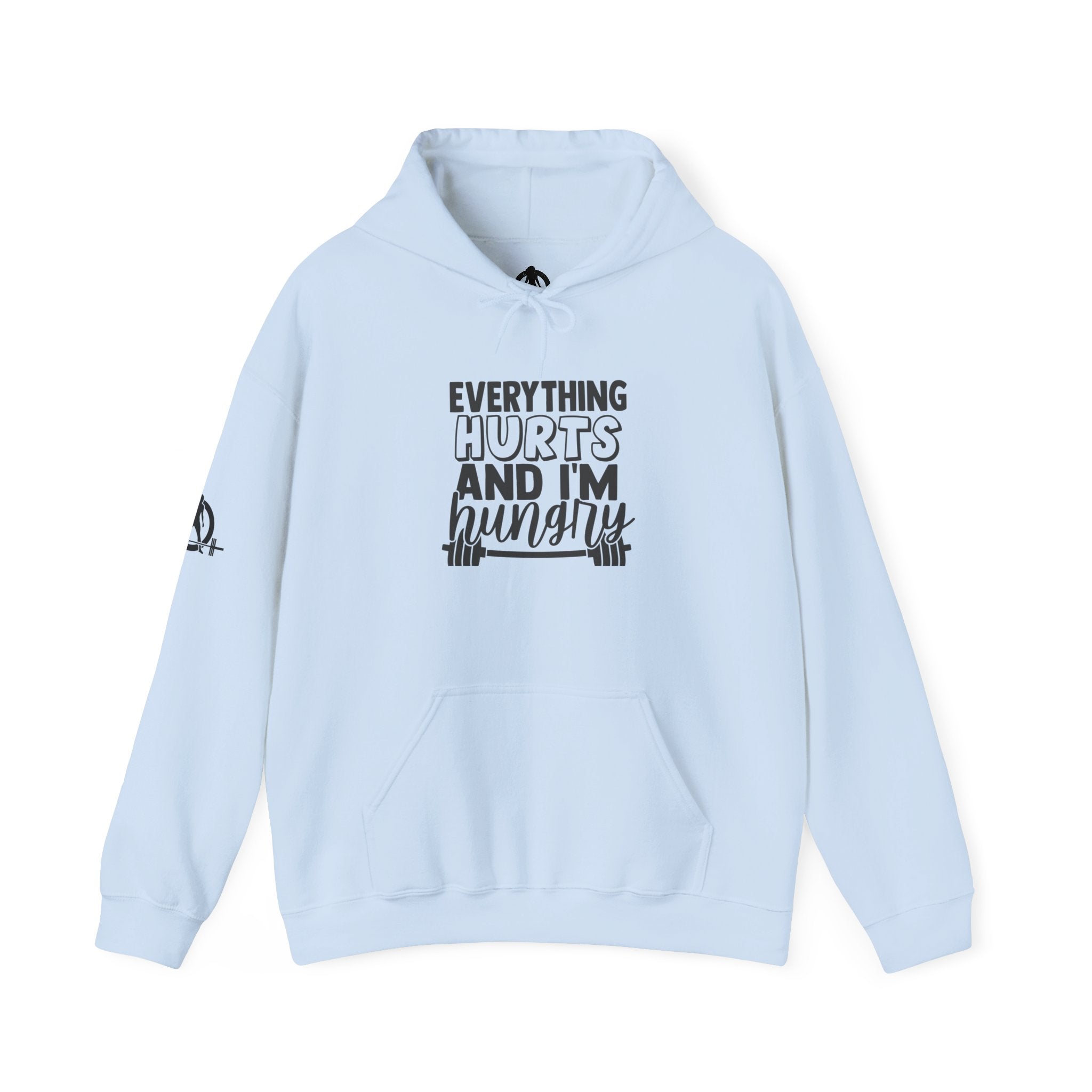 Everything Hurts & I'm Hungry  - Unisex Heavy Blend Hooded Sweatshirt  - Black Print Front/Arm