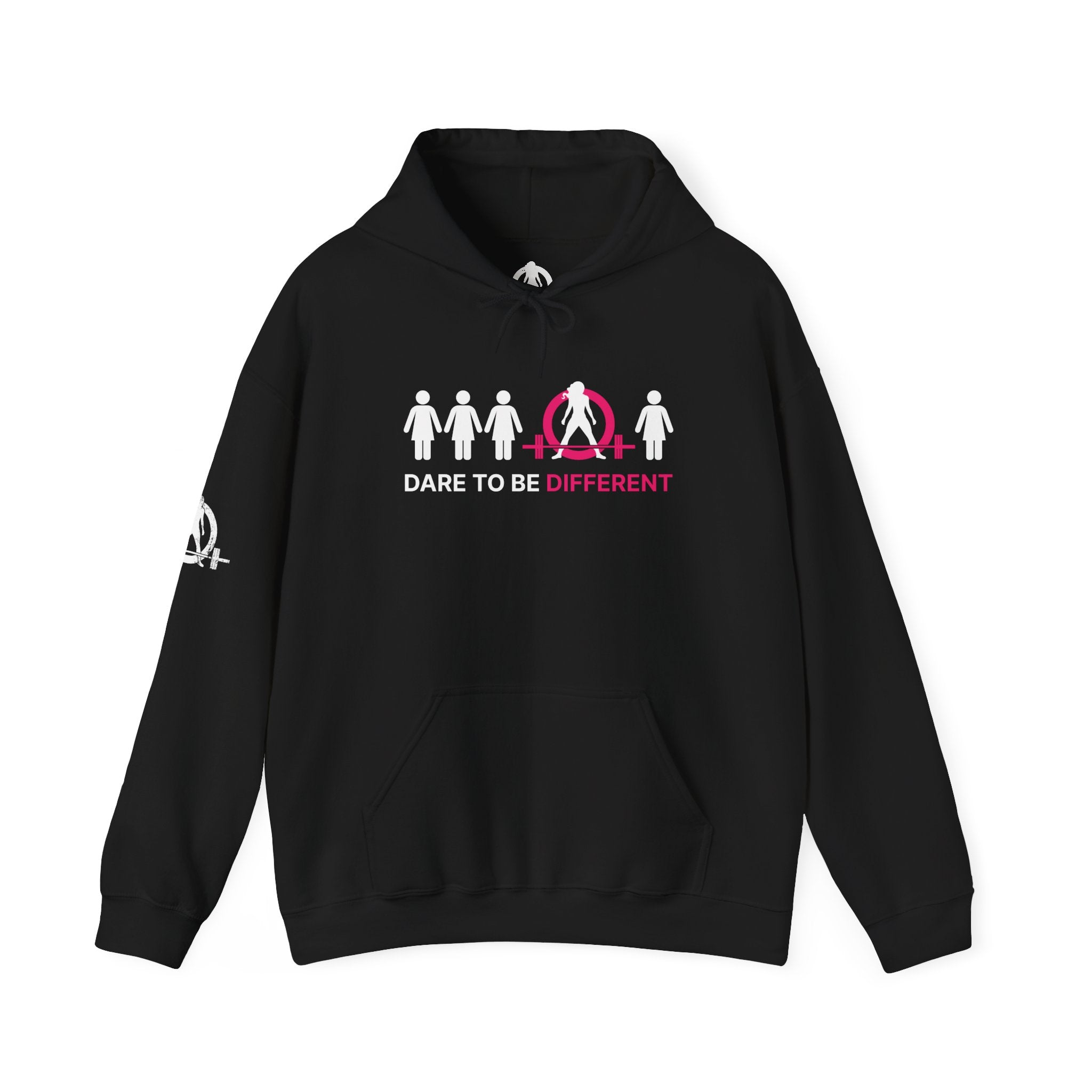 Dare To Be Different - Deadlift - Unisex Heavy Blend Hooded Sweatshirt - White Print on Front & Arm