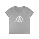 Ladies' V-Neck T-Shirt -  White Distressed Logo