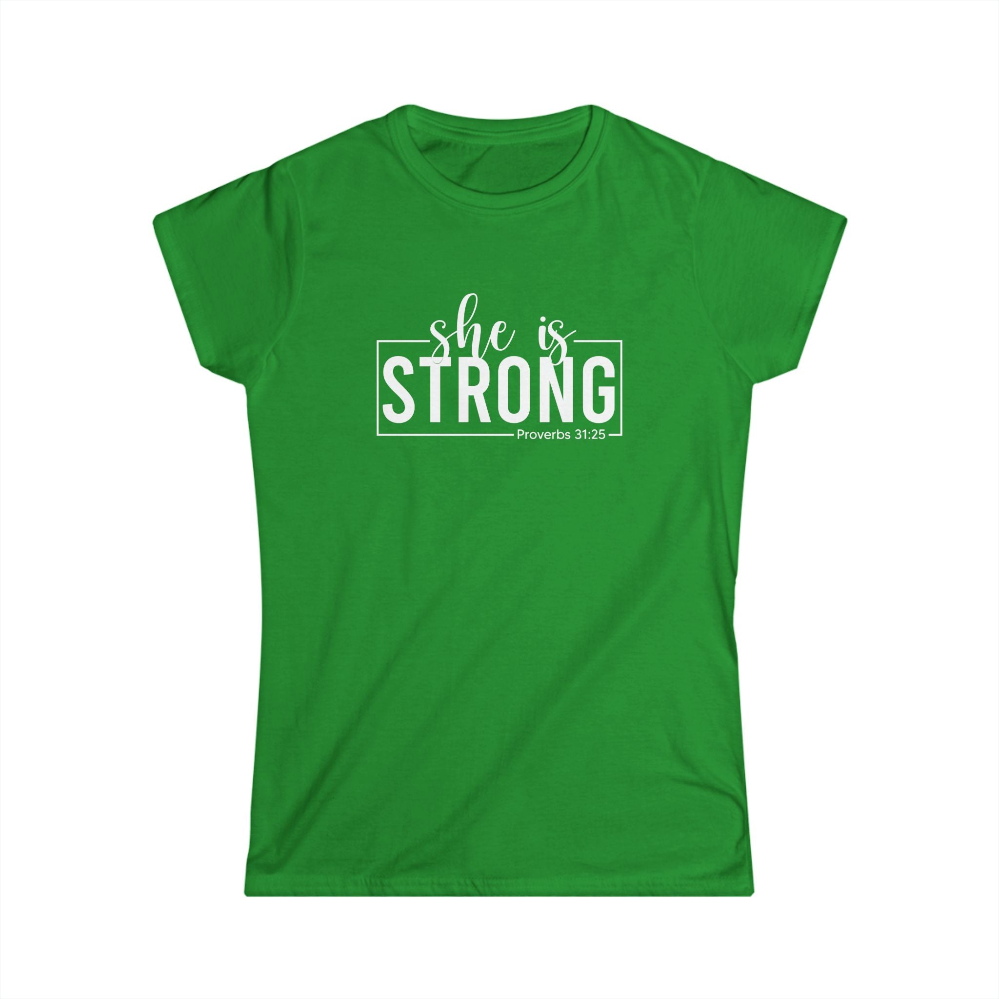 She is STRONG - Women's Softstyle Tee - Front Print White - Plain Back