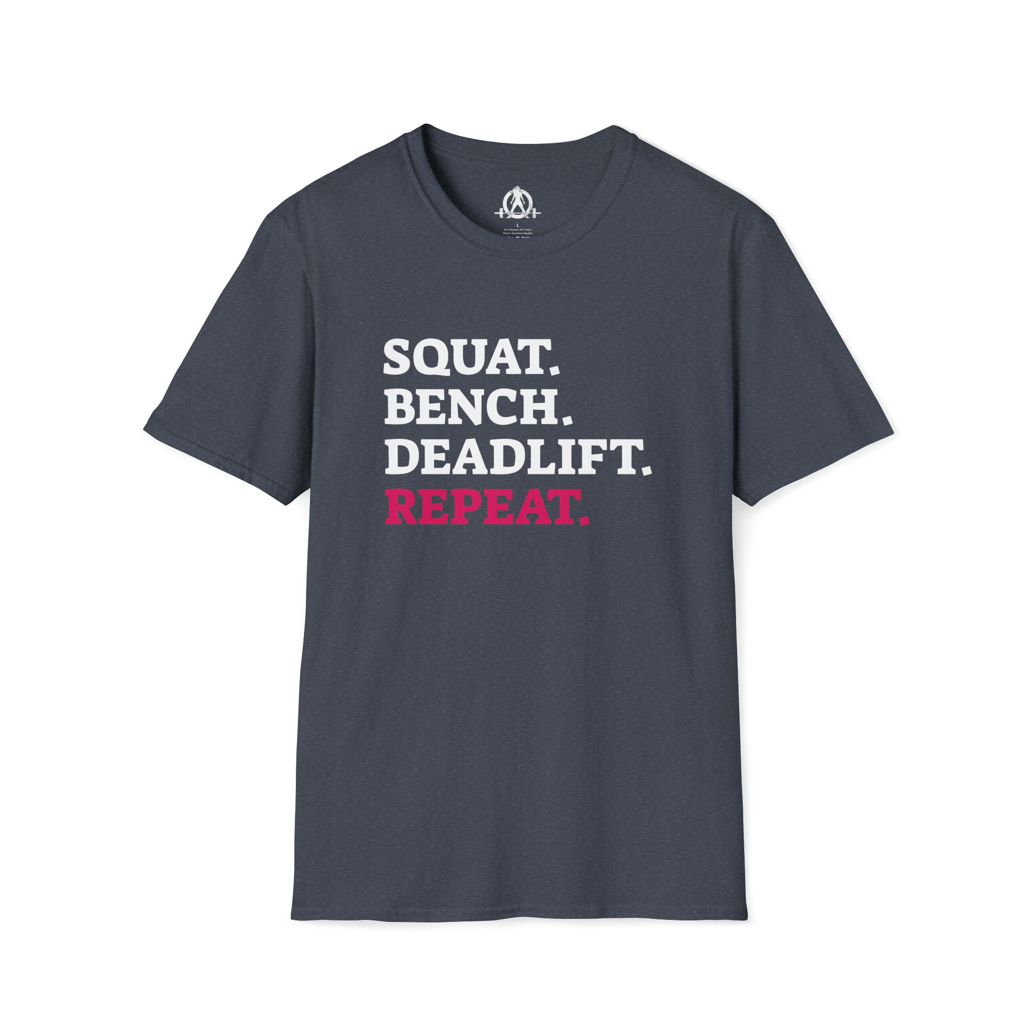 Squat Bench Deadlift Repeat - Unisex Softstyle T-Shirt - Black & Pink - Plain Back