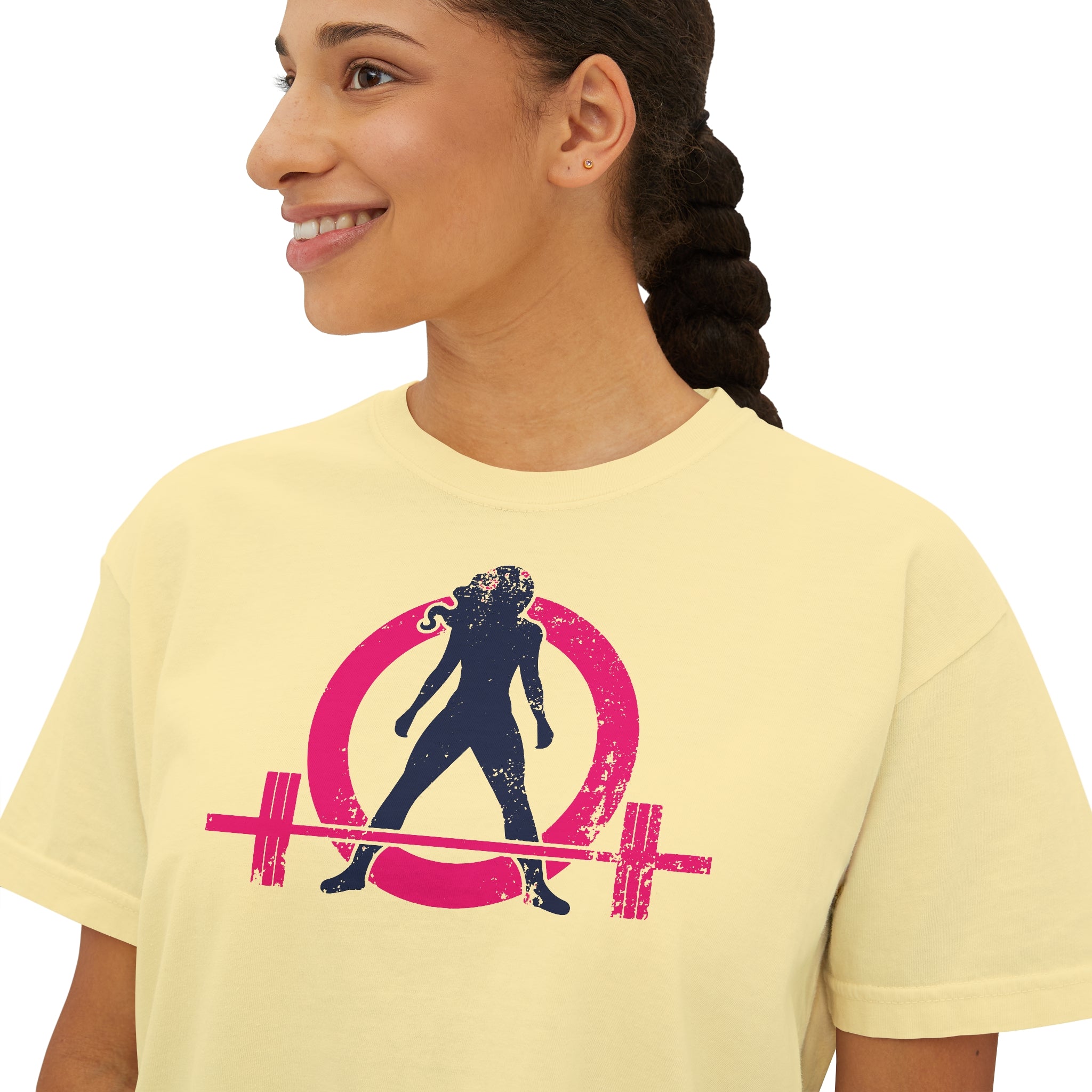 Women's Boxy Tee - Color Distressed Logo Front Plain Back