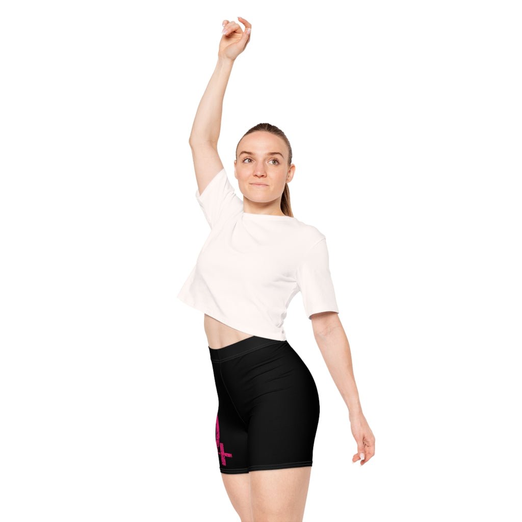 Women's Biker Shorts - Black with Distressed Color Logo