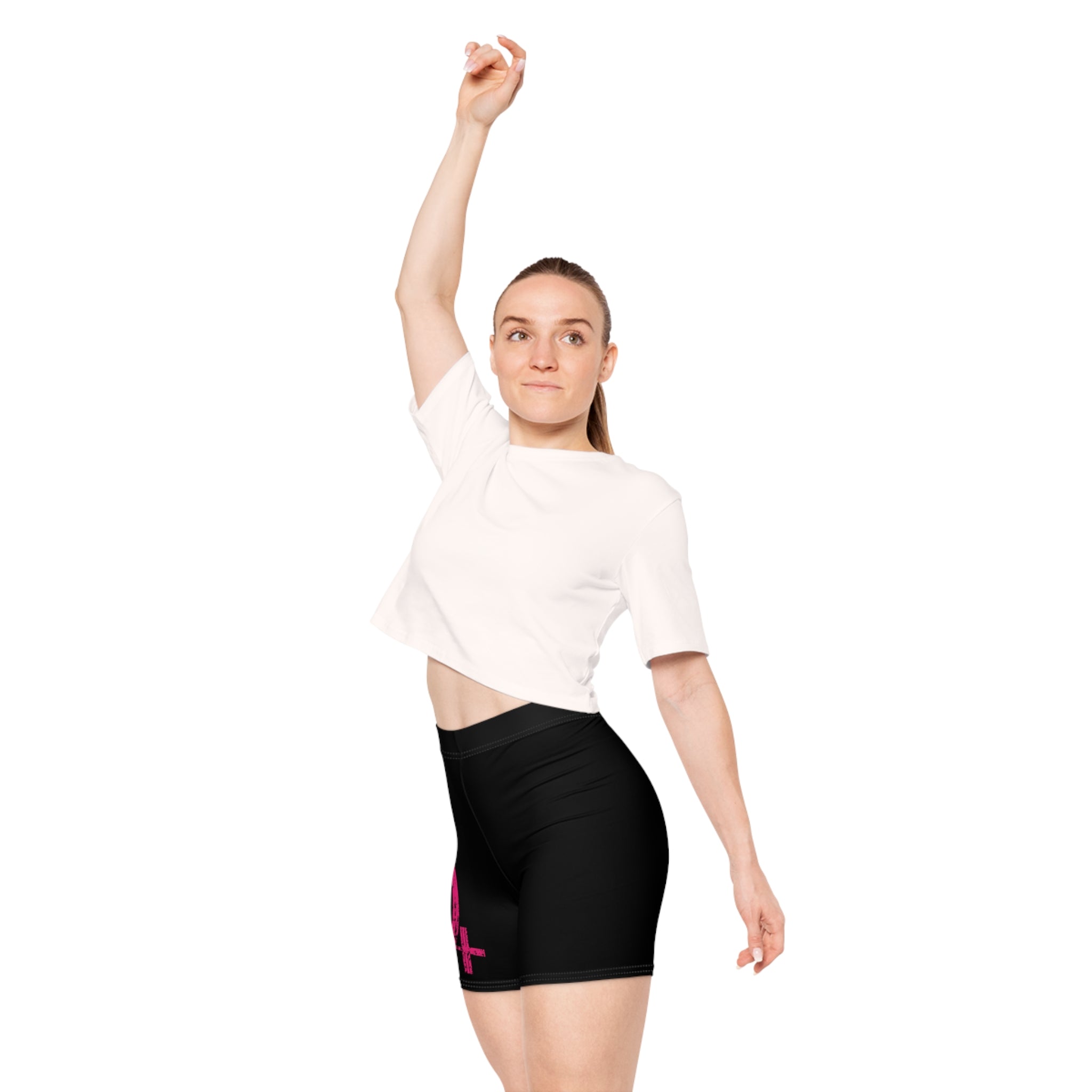 Women's Biker Shorts - Black with Distressed Color Logo