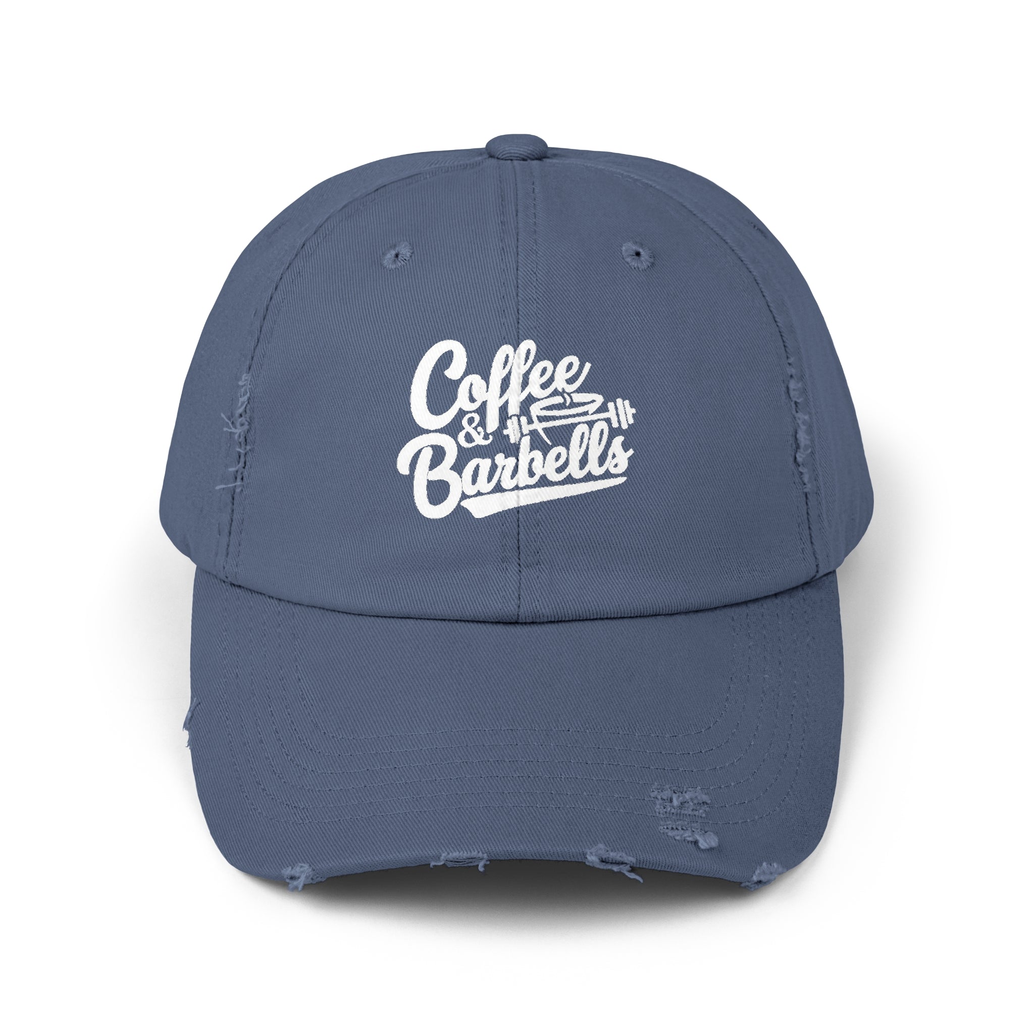Coffee & Barbells - Unisex Distressed Cap - White Logo