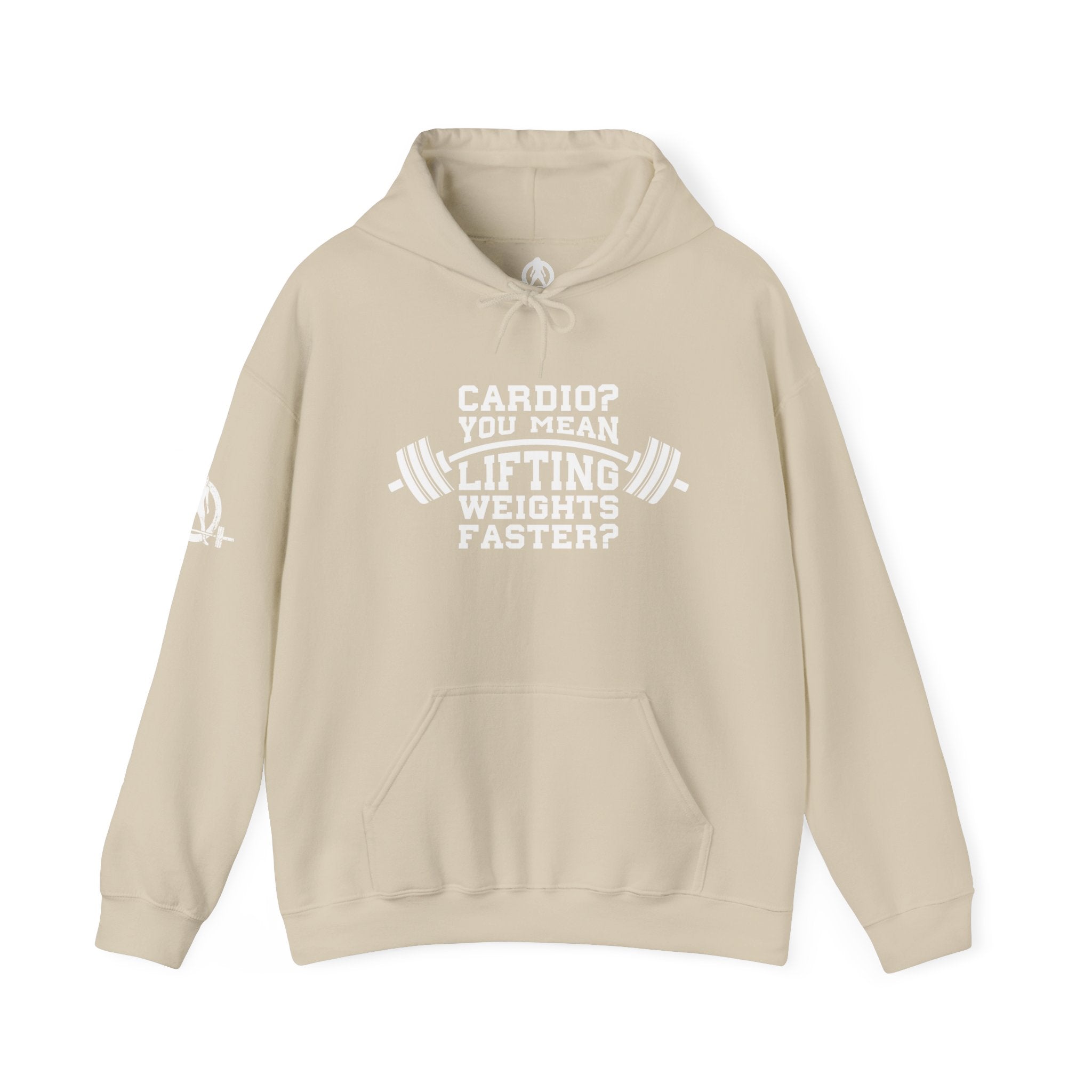 Cardio = Lift Weights Faster - Unisex Heavy Blend Hooded Sweatshirt - White Print on Front