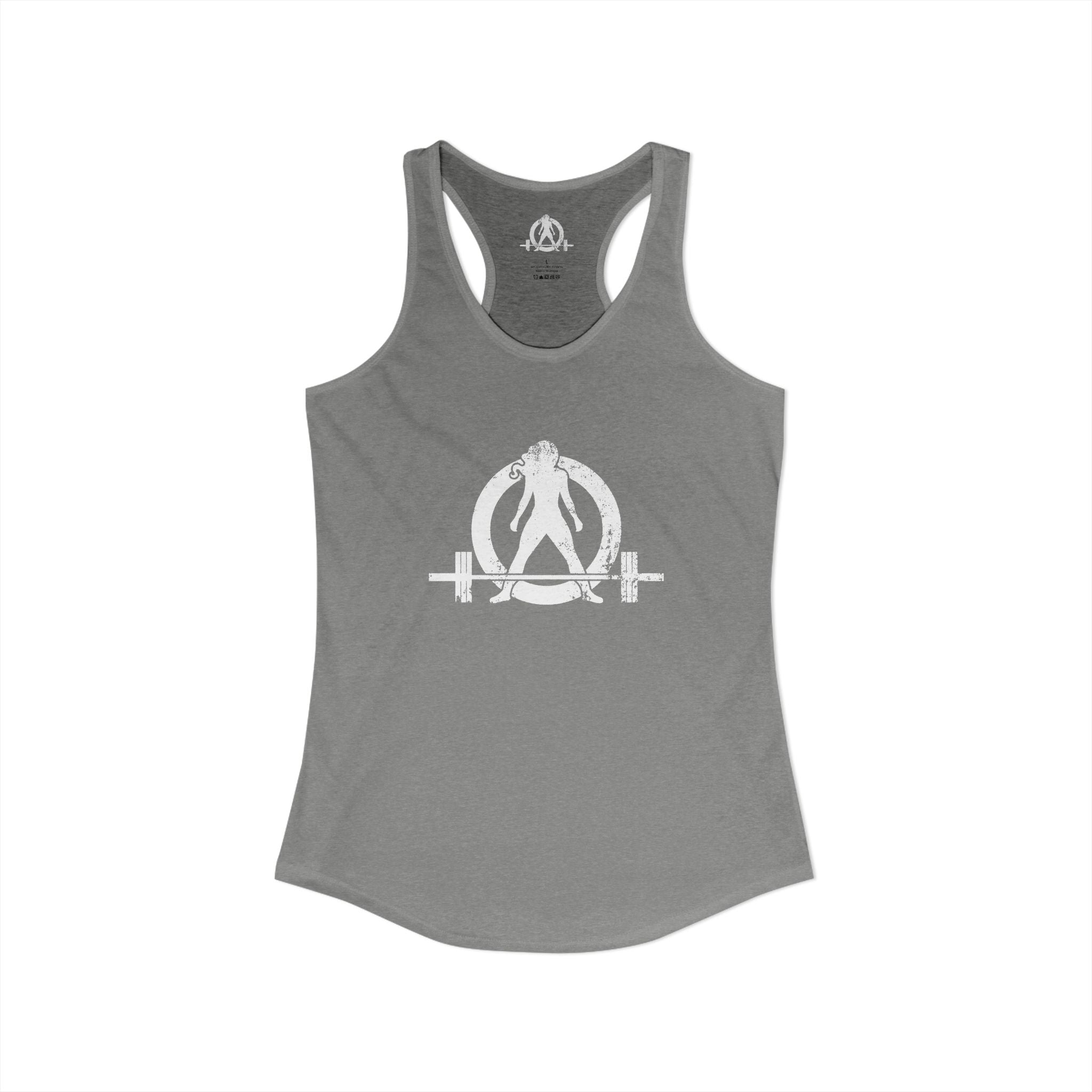 Strong Is Beautiful - Women's Ideal Racerback Tank - Distressed White Logo Front & Back Print