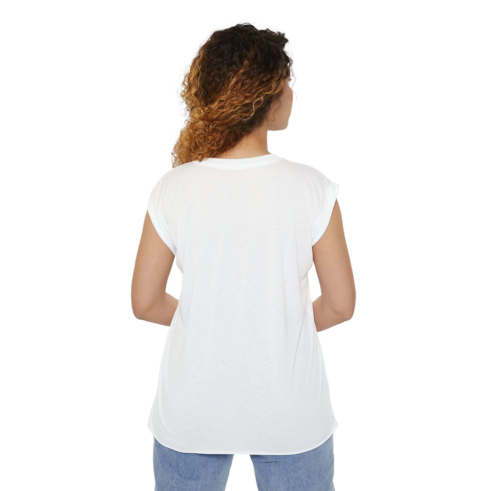 Women’s Flowy Rolled Cuffs Muscle Tee - Light Distressed Logo