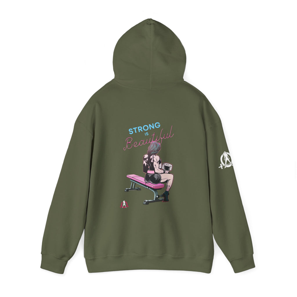Strong Her Cartoon - Unisex Heavy Blend Hooded Sweatshirt - Logo on Back & Right Sleeve