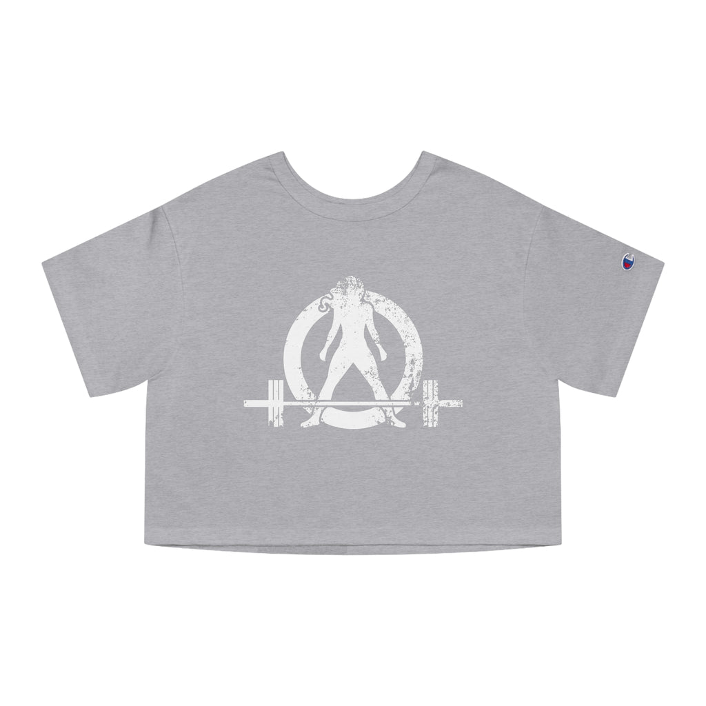 I DON’T WANT TO LOOK SKINNY I WANT TO LOOK LIKE I CAN KICK YOUR ASS – Champion Women's Heritage Cropped T-Shirt – White Distressed Log