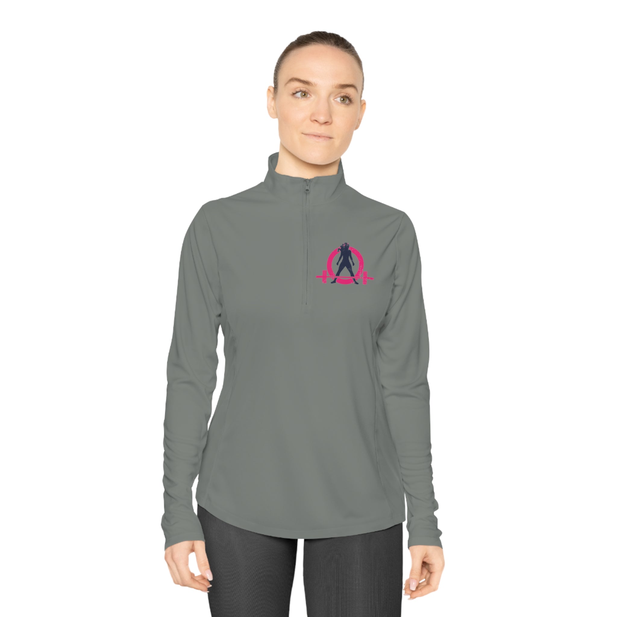 Ladies Quarter-Zip Pullover - White Distressed Logo