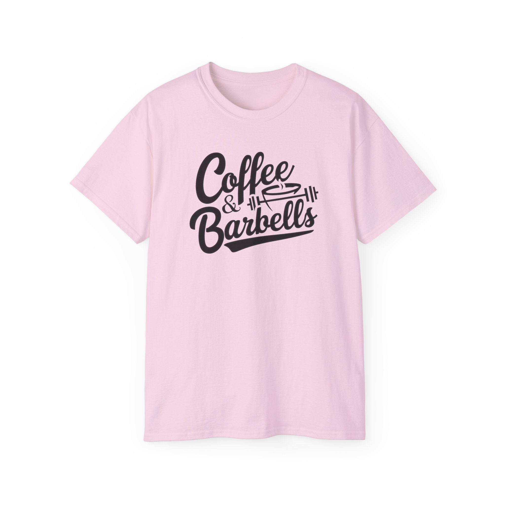 Coffee & Barbells - Unisex Ultra Cotton Tee - Front Black Logo - Plain Back
