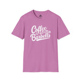 Coffee & Barbells - Unisex Softstyle T-Shirt - White Print on Front Plain Back